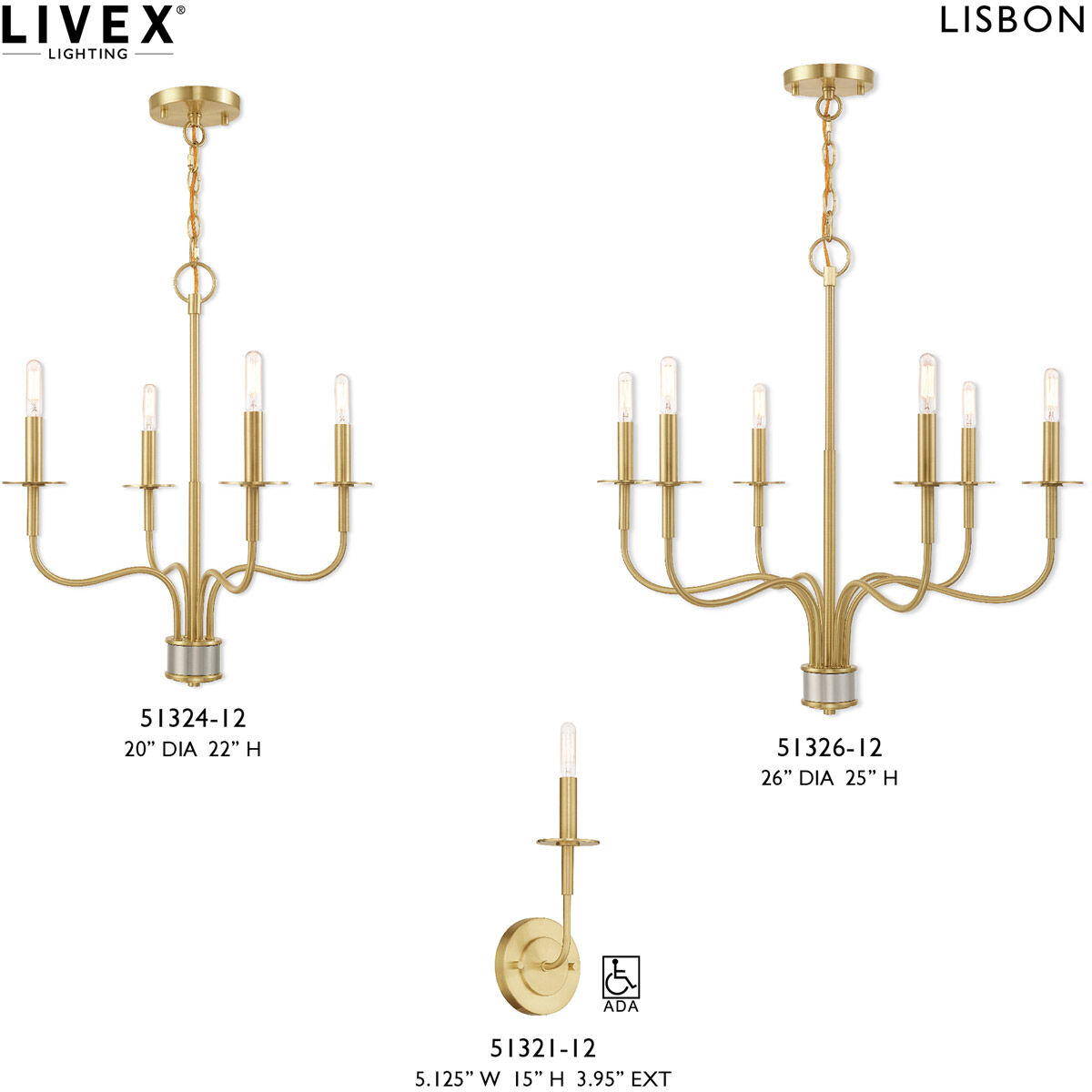 Lisbon 4 Light 20 inch Satin Brass Mini Chandelier Ceiling Light