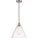 Edison Cone LED 12 inch Brushed Satin Nickel Mini Pendant Ceiling Light in Seedy Glass
