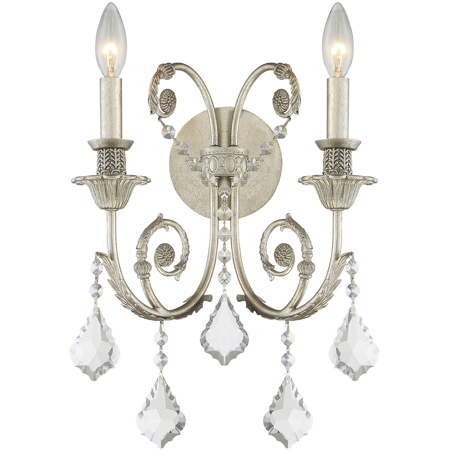 Regis Bath Wall Light in Clear Hand Cut, Olde Silver