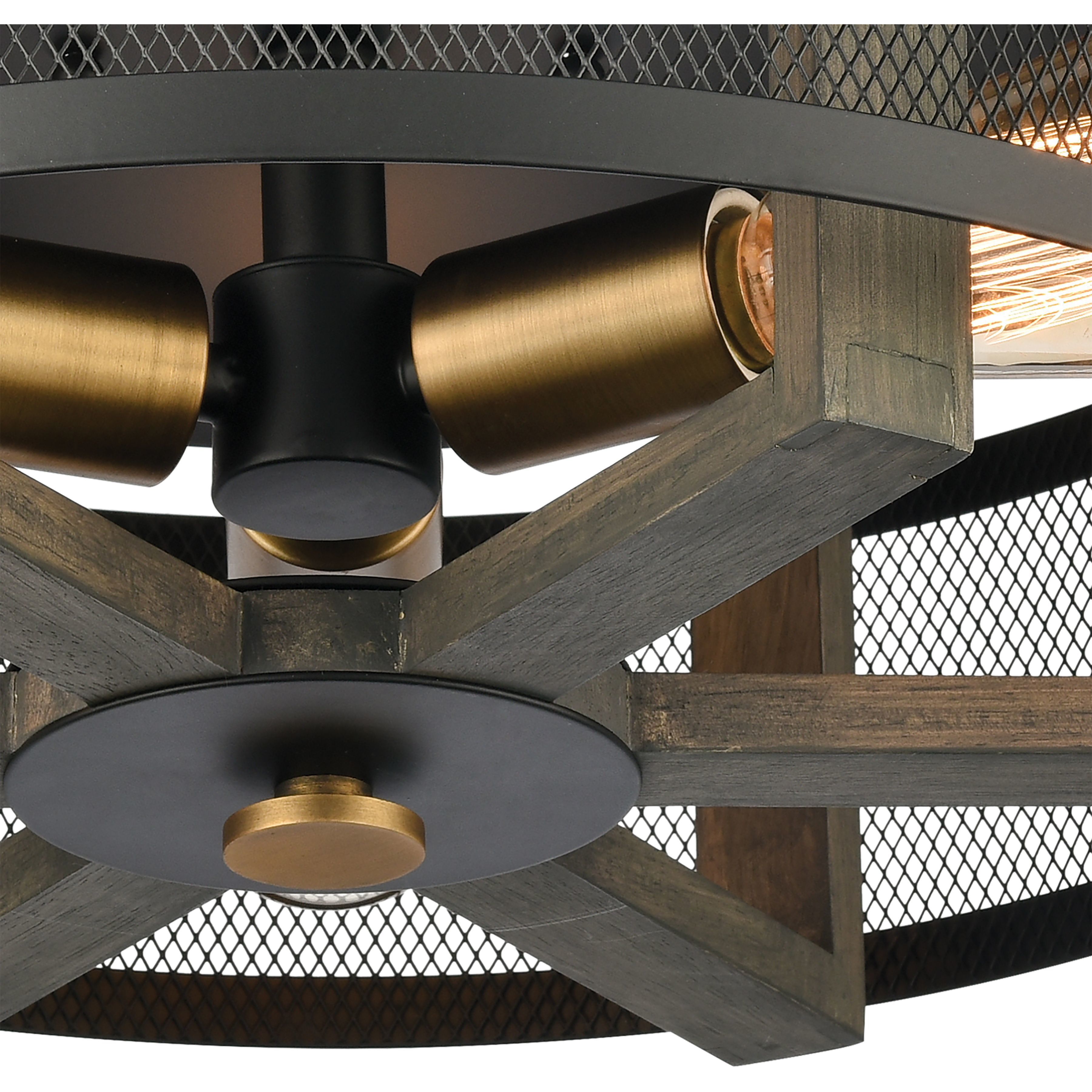 Woodbridge 3 Light 17 inch Matte Black with Weathered Oak and Brass Flush Mount Ceiling Light