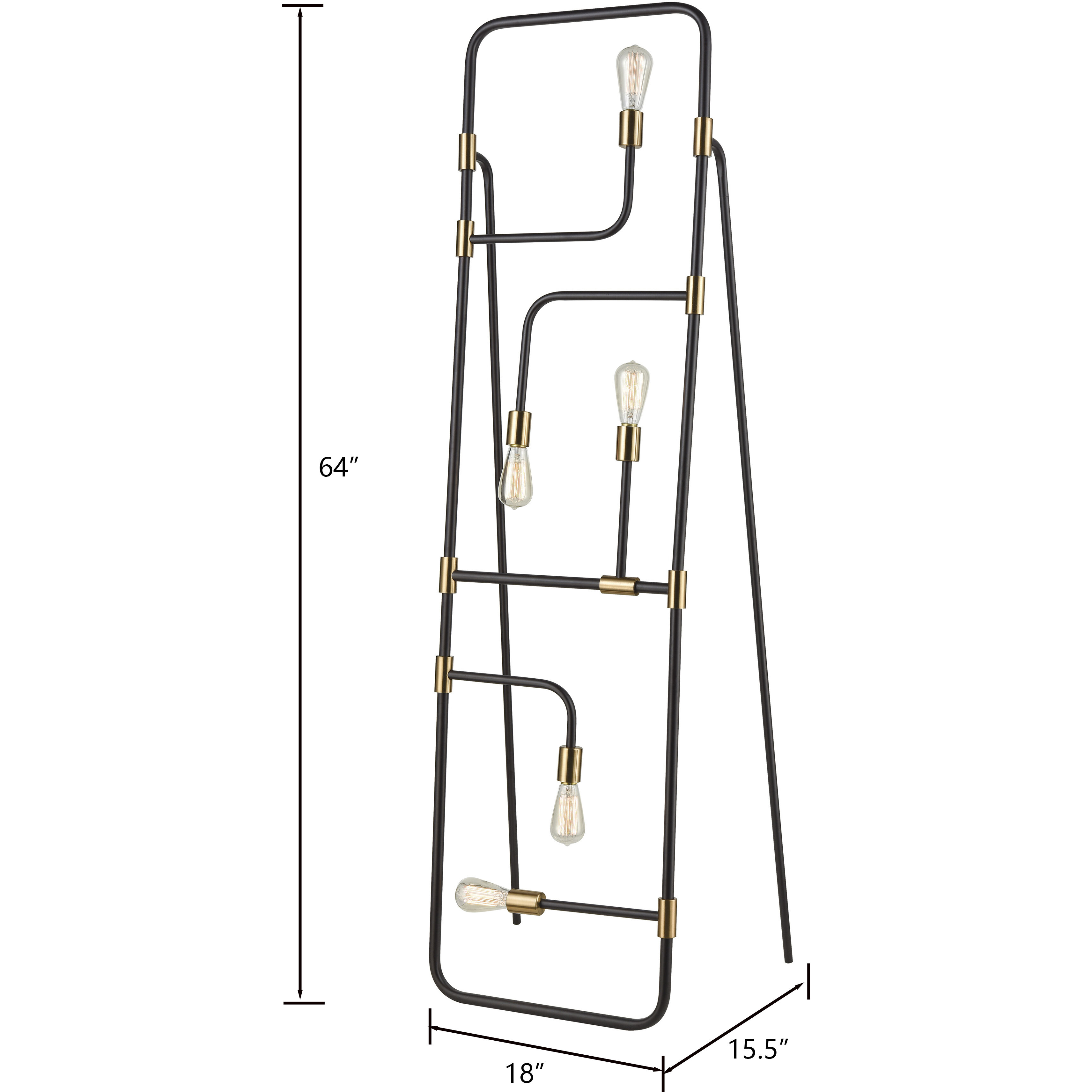 Think Tank 64 inch 4 watt Black with Aged Brass Floor Lamp Portable Light