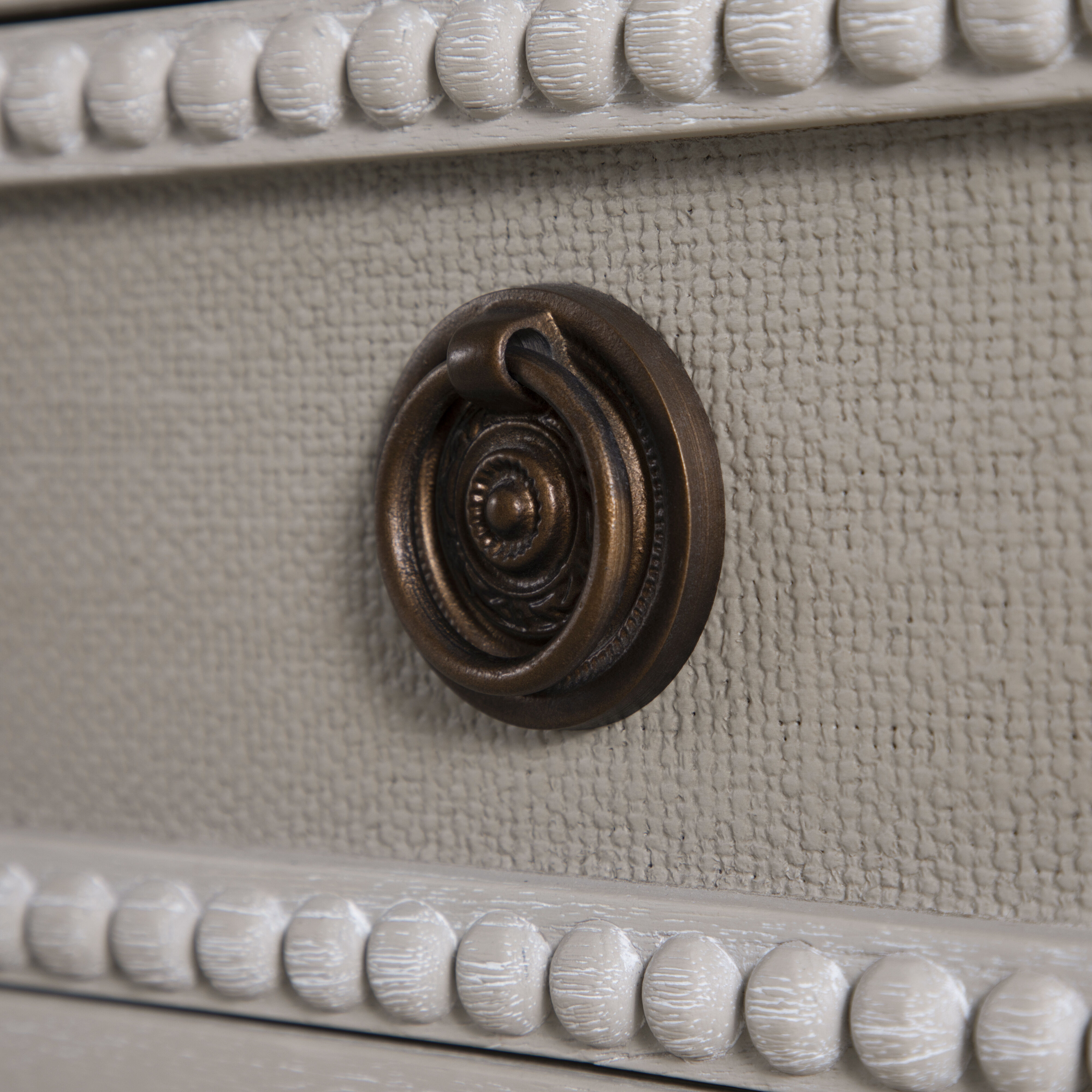 Caroline 30.5 X 30 inch Cerused White and Painted Burlap with Antique Bronze Nightstand