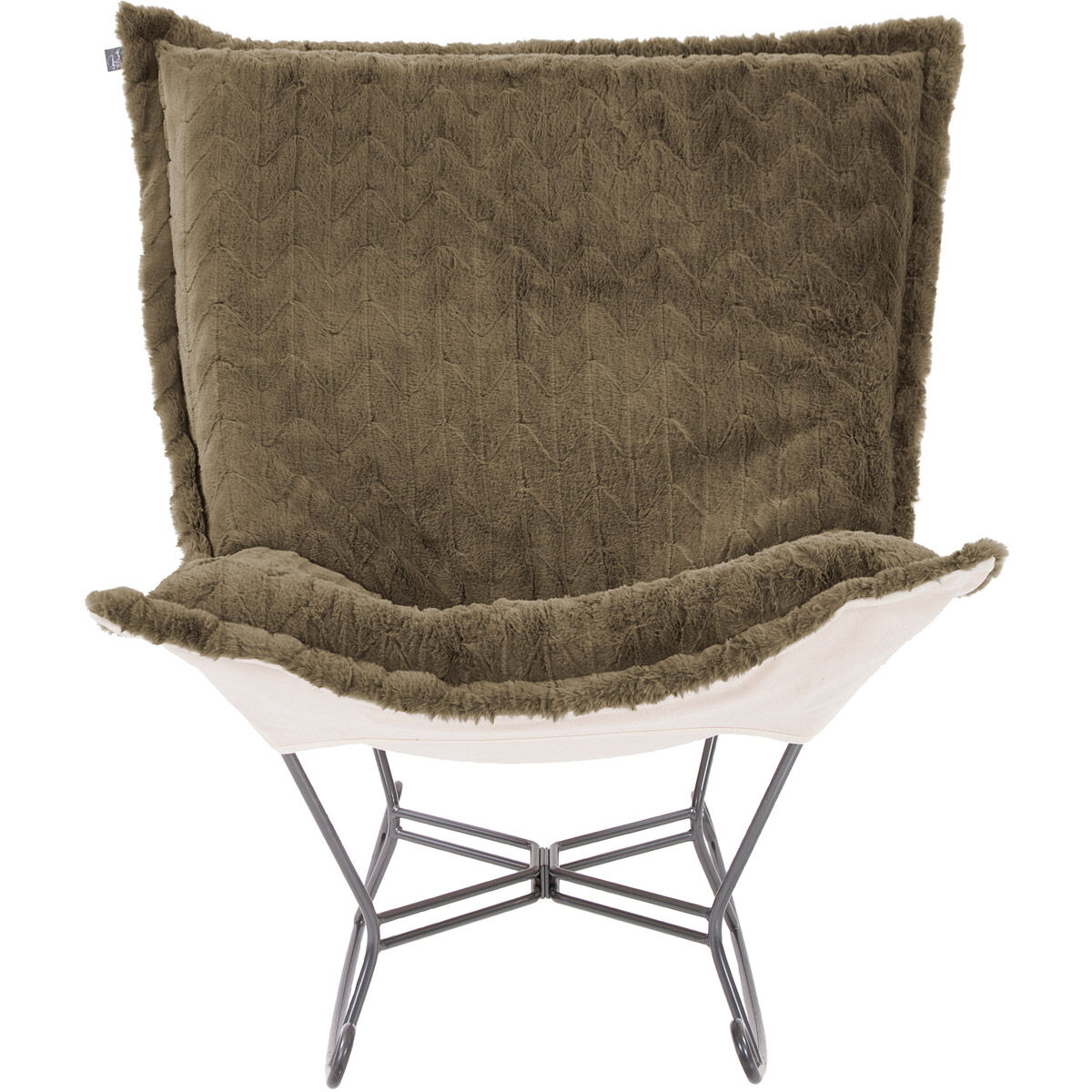 Puff Angora Moss Scroll Rocker with Cover