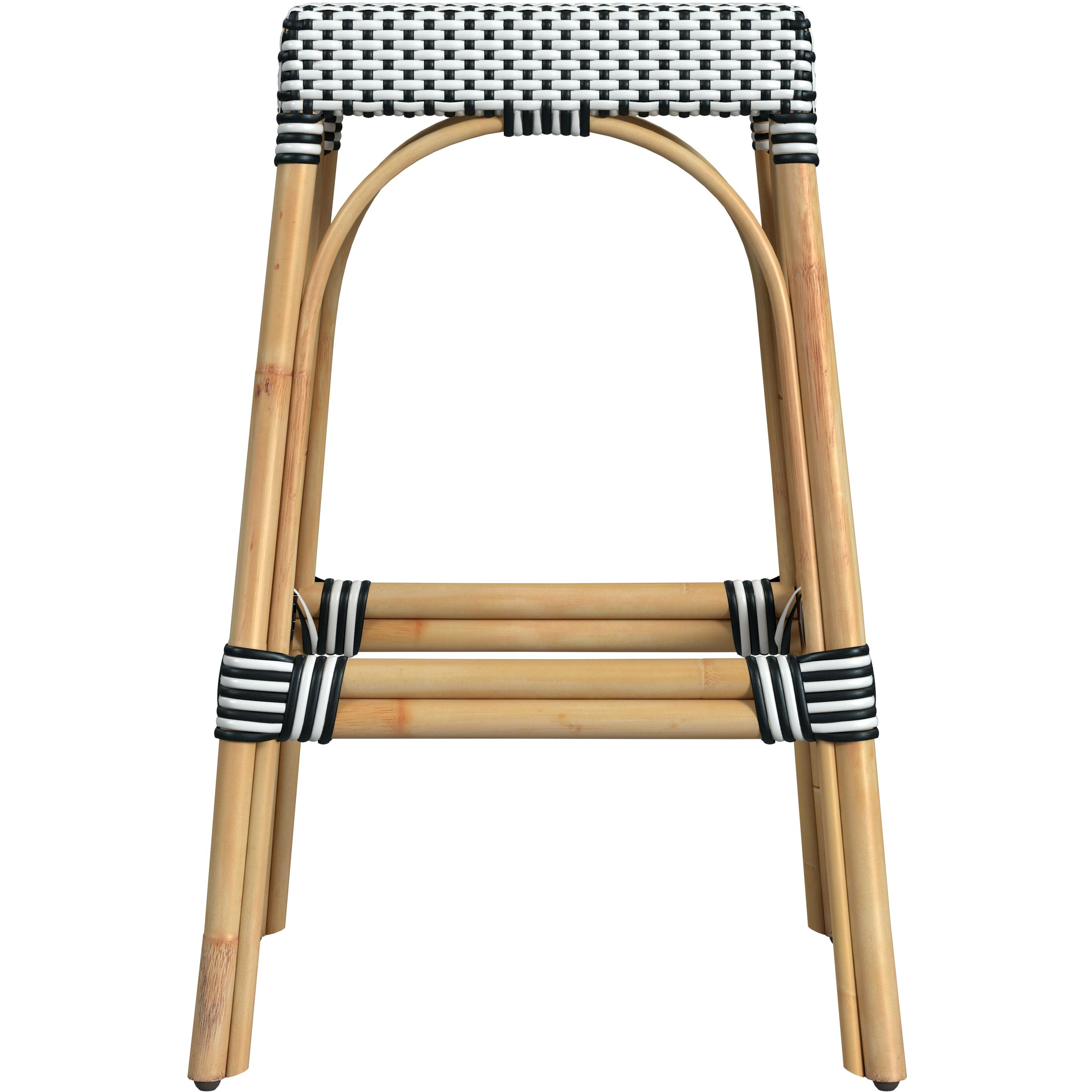 Robias Rectangular Rattan 30" Bar Stool in White and Black Dot