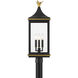Simpson 3 Light 27.75 inch Matte Black and Textured Gold Outdoor Post