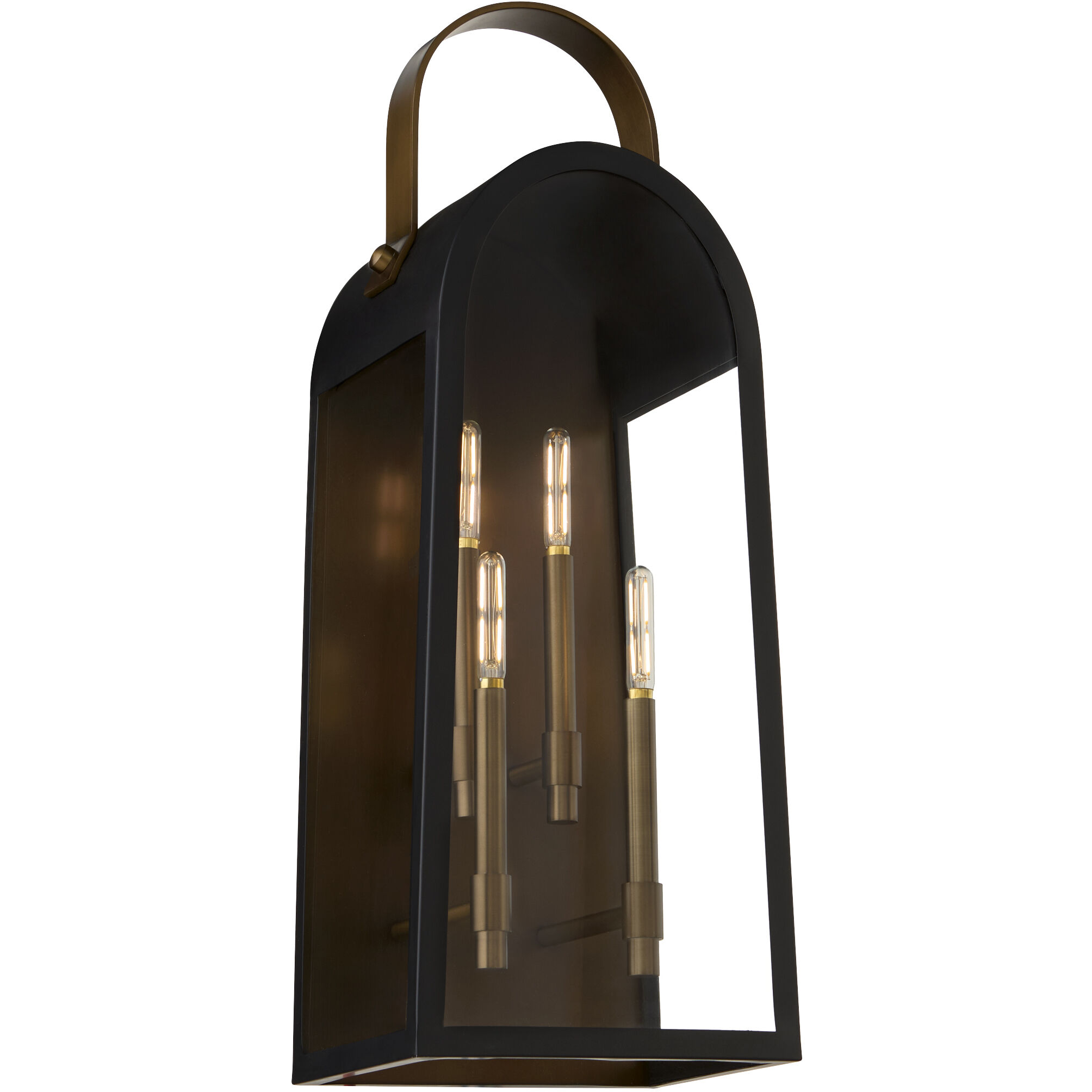 Rossi 4 Light 30 inch Matte Black with Aged Copper Outdoor Wall Lantern