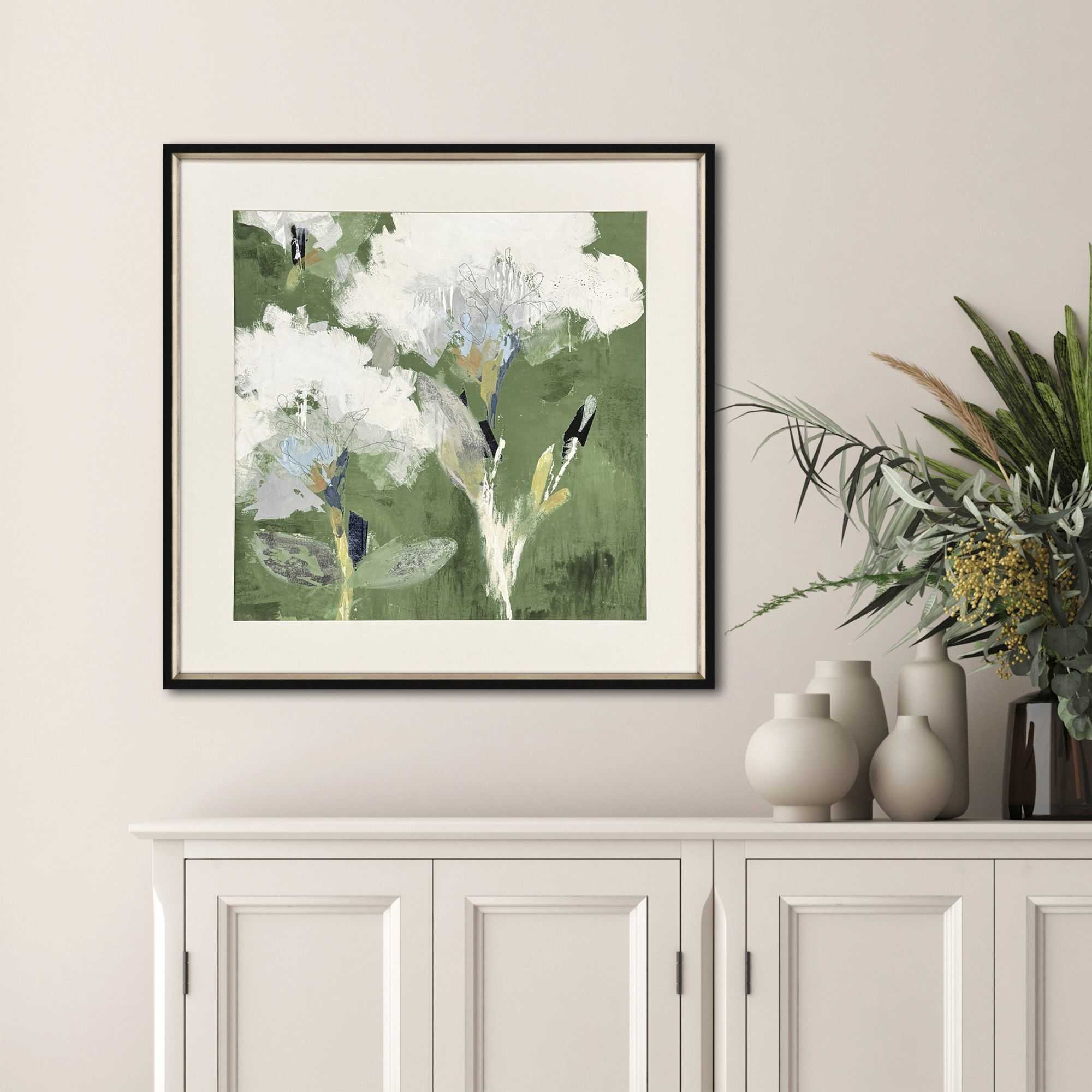 Starlight White and Green and Blue and Black Framed Art