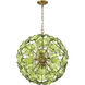 Esme 9 Light 22.5 inch Aged Brass Chandelier Ceiling Light in Floral Glass Petals Green