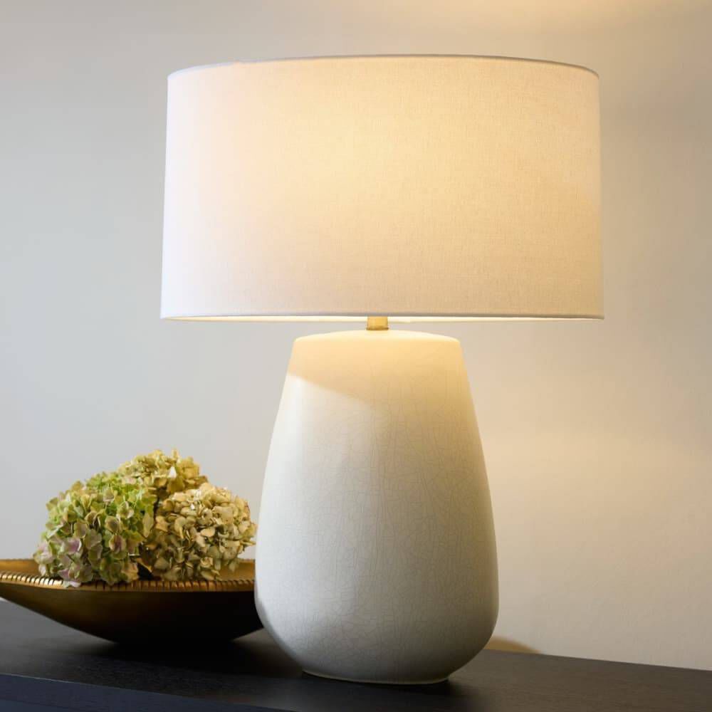 Deagan 29 inch 150.00 watt Matte Stained Ivory Crackle and Antique Brass Table Lamp Portable Light