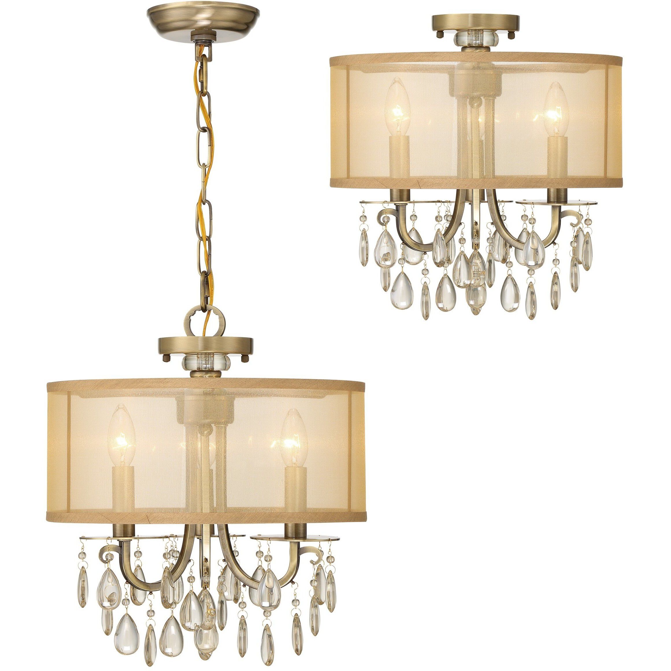 Hampton 3 Light 14 inch Antique Brass Mini Chandelier Ceiling Light