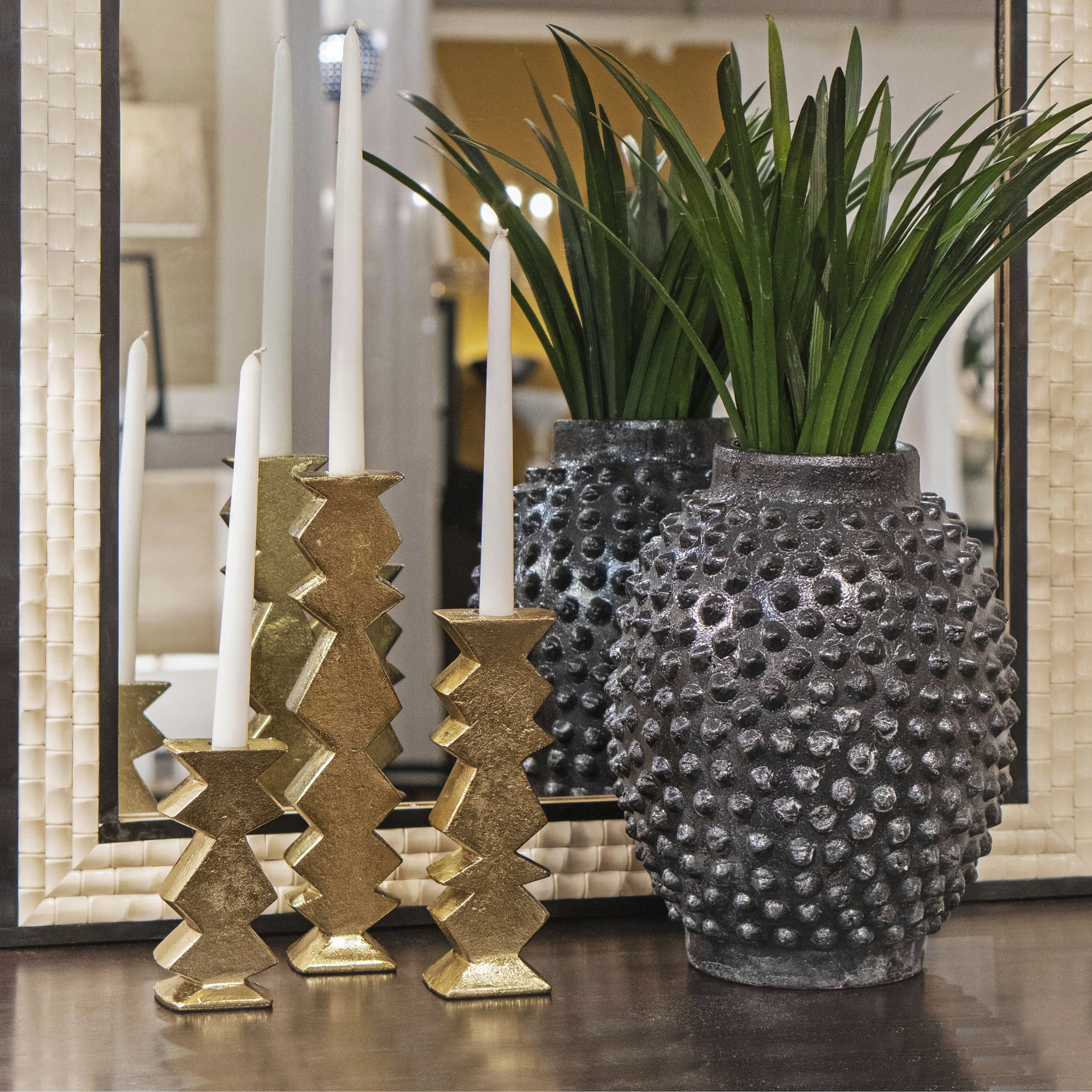 Sana 40 X 30 inch Ivory with Black and Mirror Wall Mirror