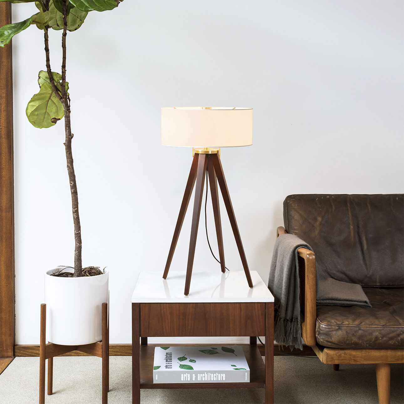 Quattro 31 inch 23.00 watt Dark Walnut Wood and Weathered Brass Table Lamp Portable Light