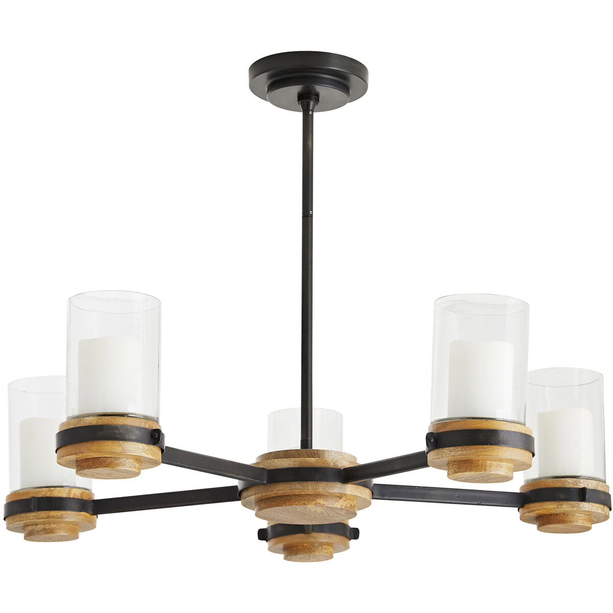 Sumter 5 Light 33 inch Black and Bronze with Natural Wood Candle Chandelier Ceiling Light, Beth Webb