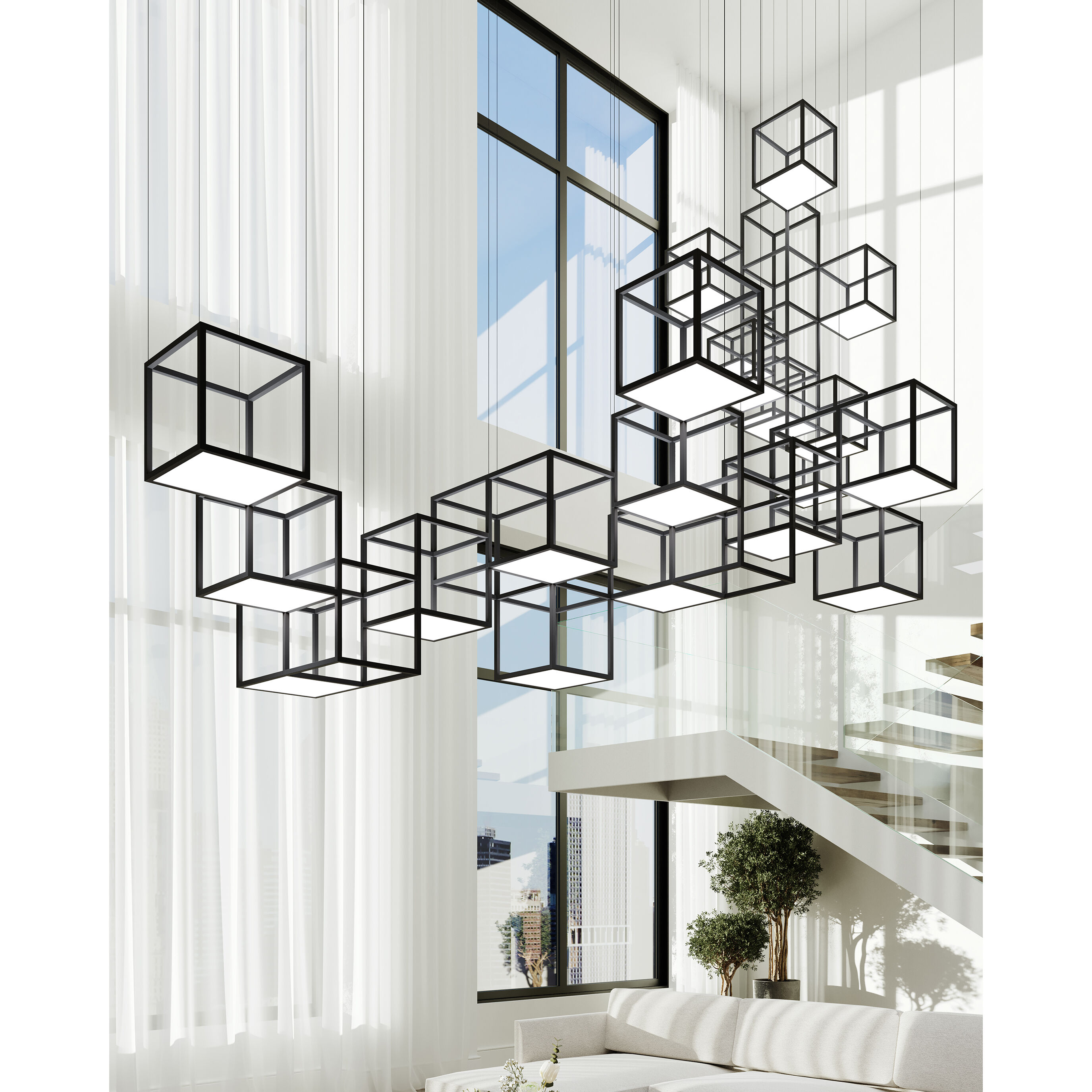 Cubix LED 121 inch Satin Black Pendant Ceiling Light