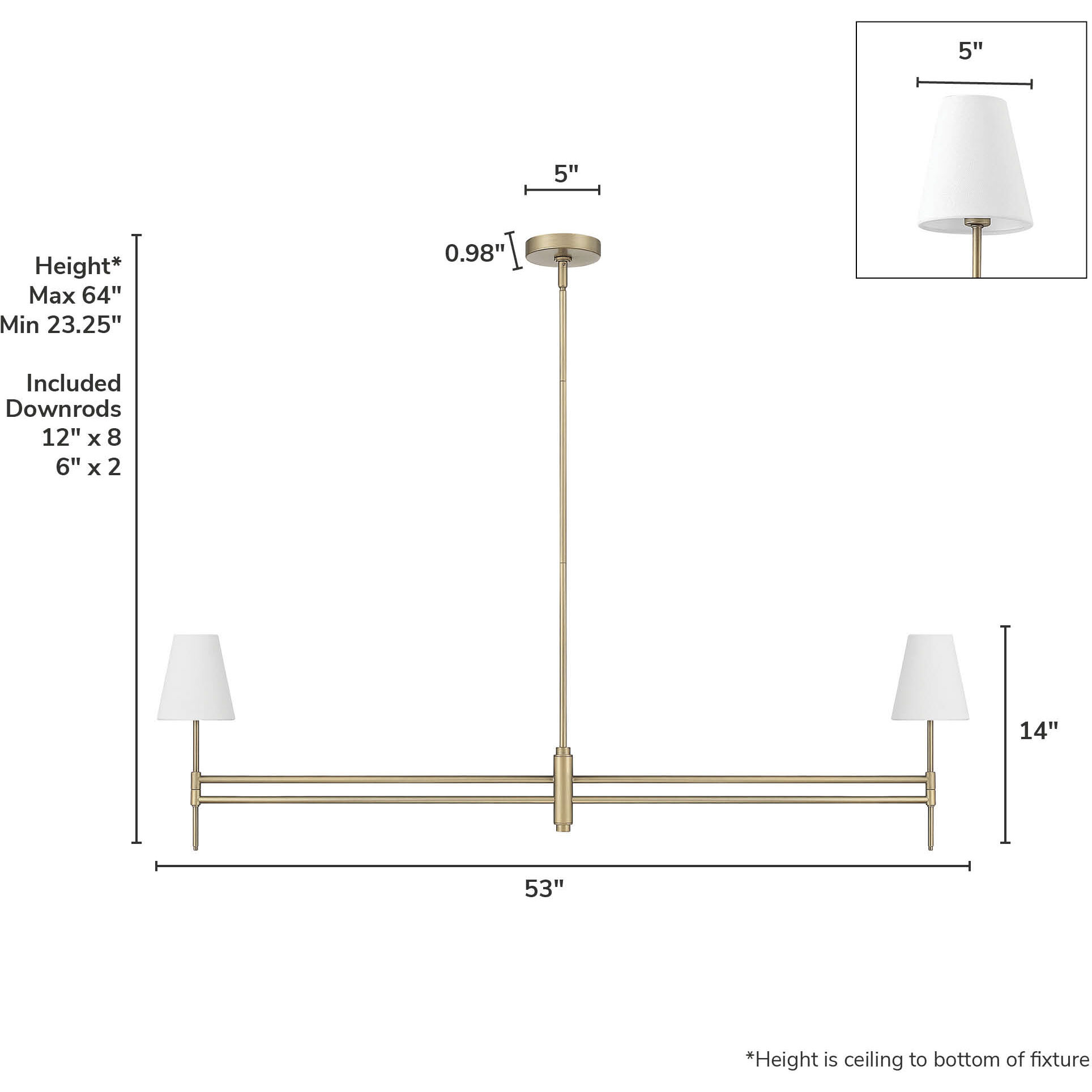 Camelia Stem 2 Light 53 inch Luxe Gold Linear Chandelier Ceiling Light, Large