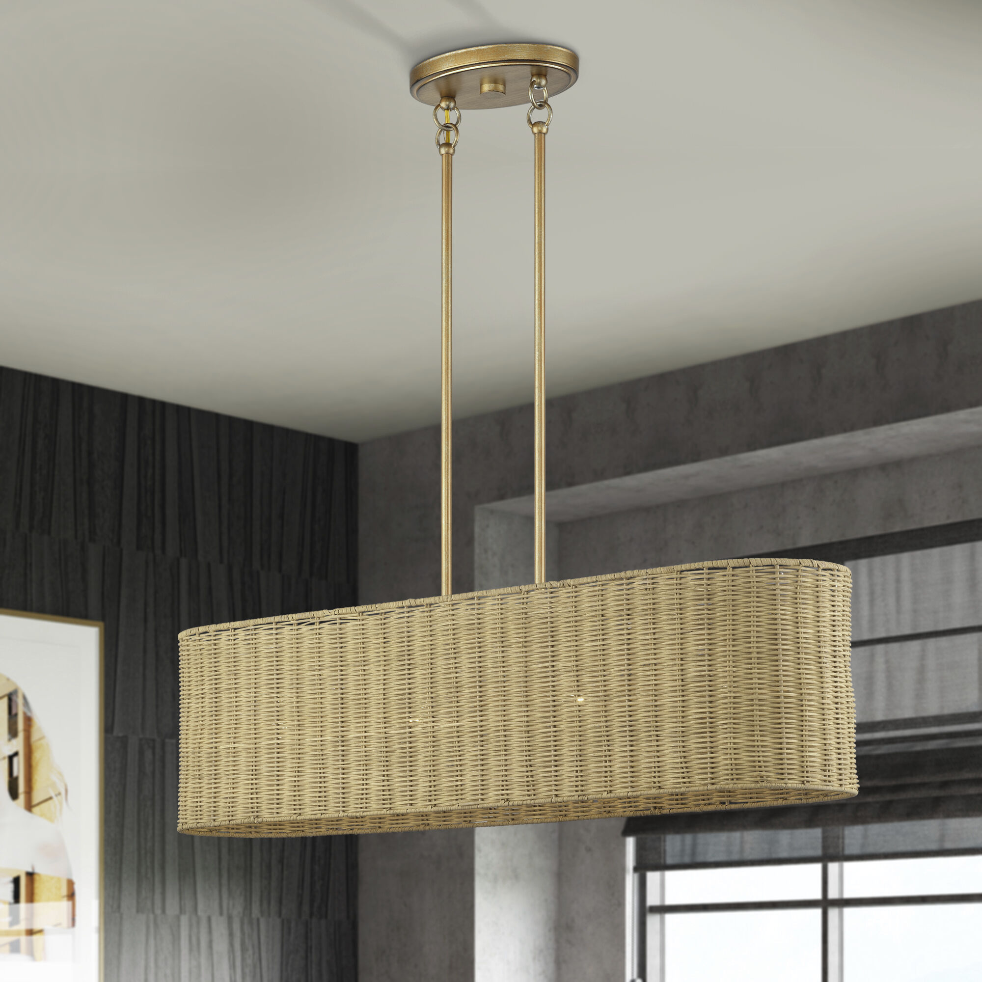 Weavington 4 Light 36 inch Antique Gold Leaf Linear Chandelier Ceiling Light, Large