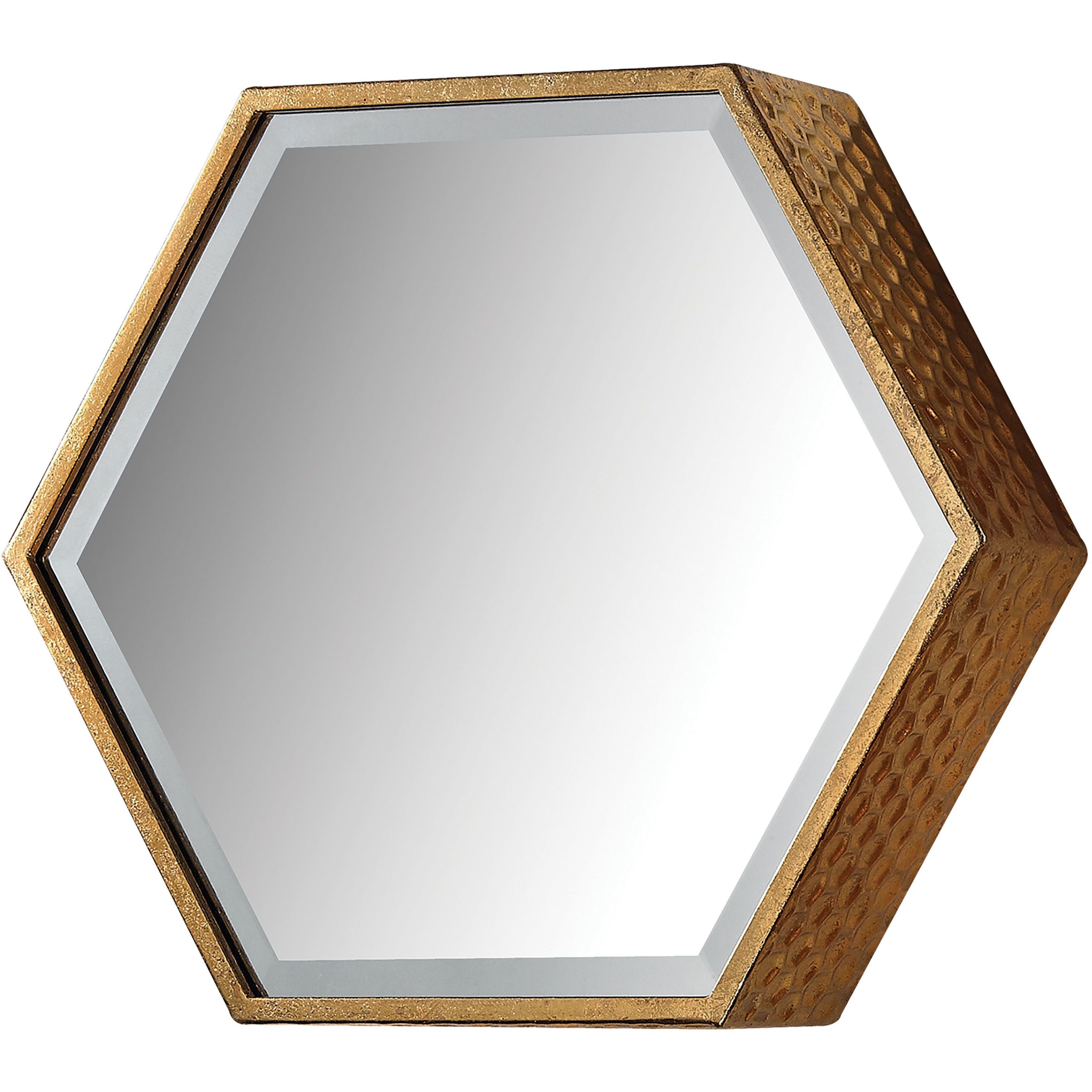 Hexagonal 15.75 X 13.75 inch Gold with Mirror Wall Mirror, Set of 5