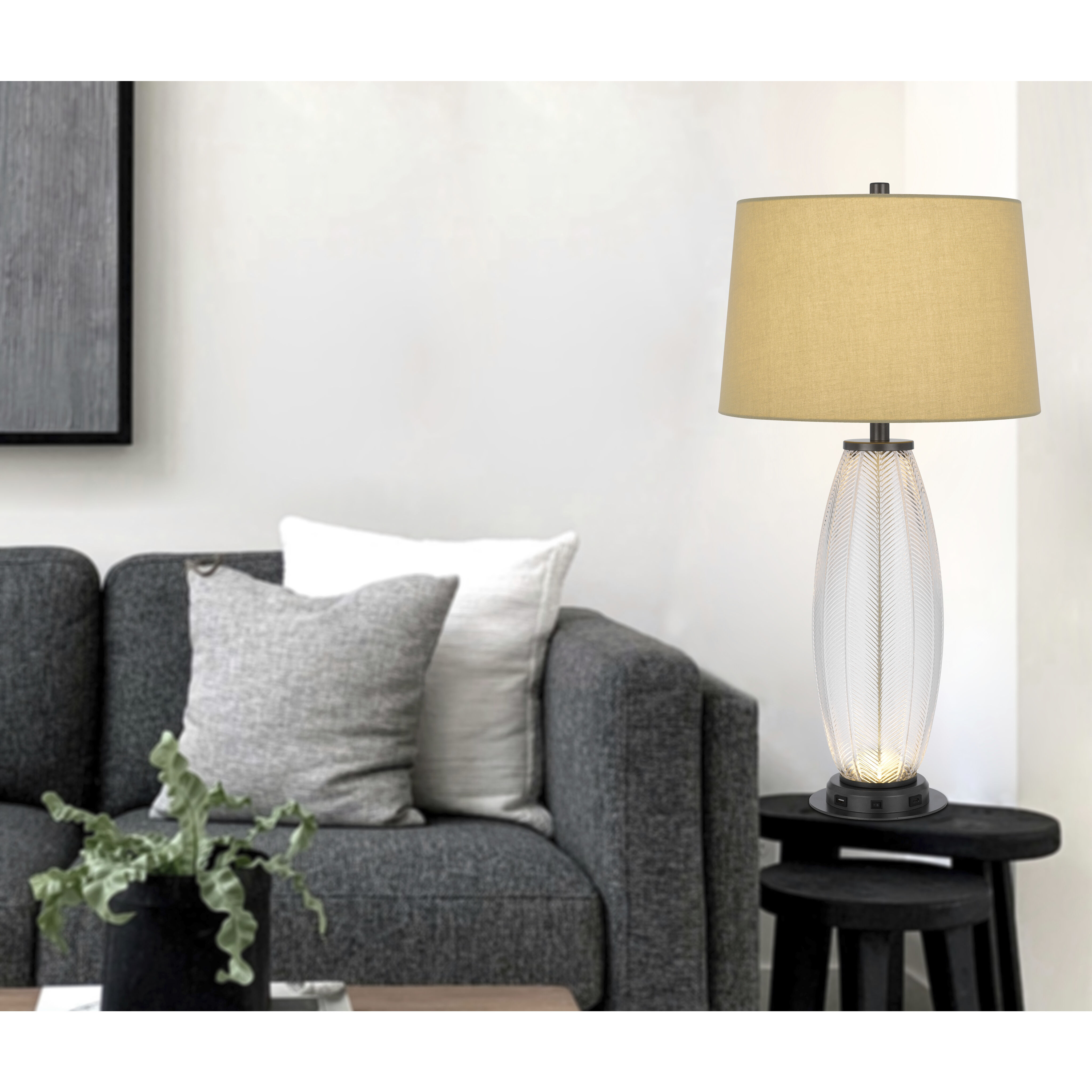 Mansfield 31.63 inch 100.00 watt Iron Grey and Patterned Glass Table Lamp Portable Light