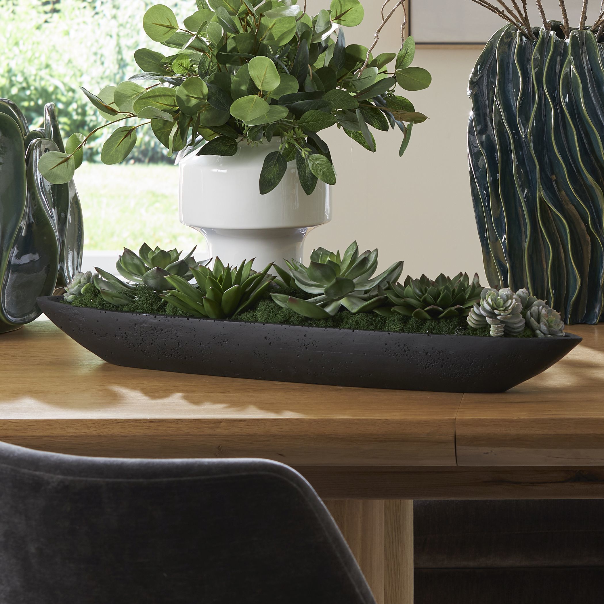 Verde Succulent Black and Green Centerpiece In Bowl
