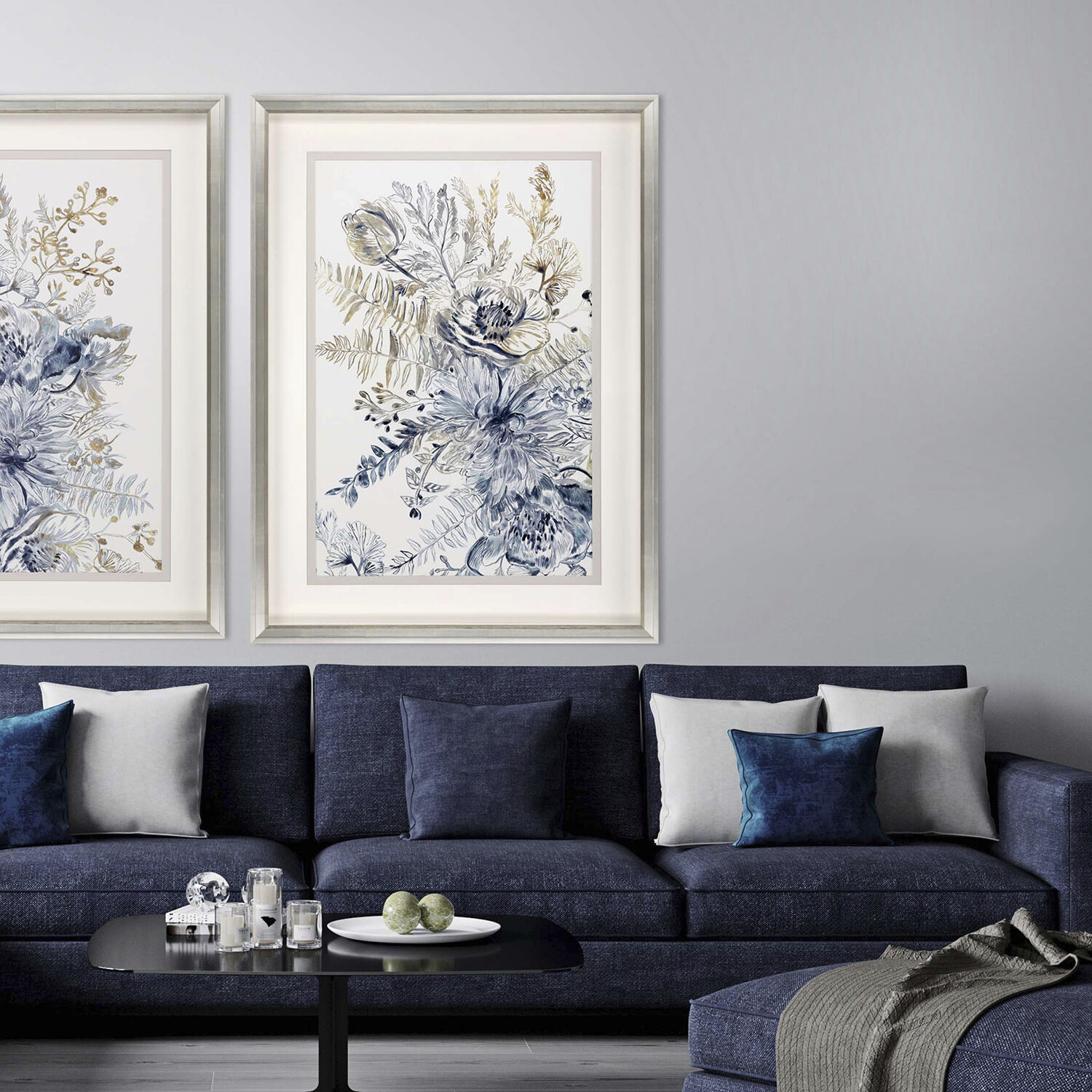Royal Blue Blue and Brown Framed Art