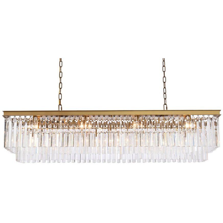 Sydney 12 Light 60 inch Satin Gold Linear Chandelier Ceiling Light in Clear