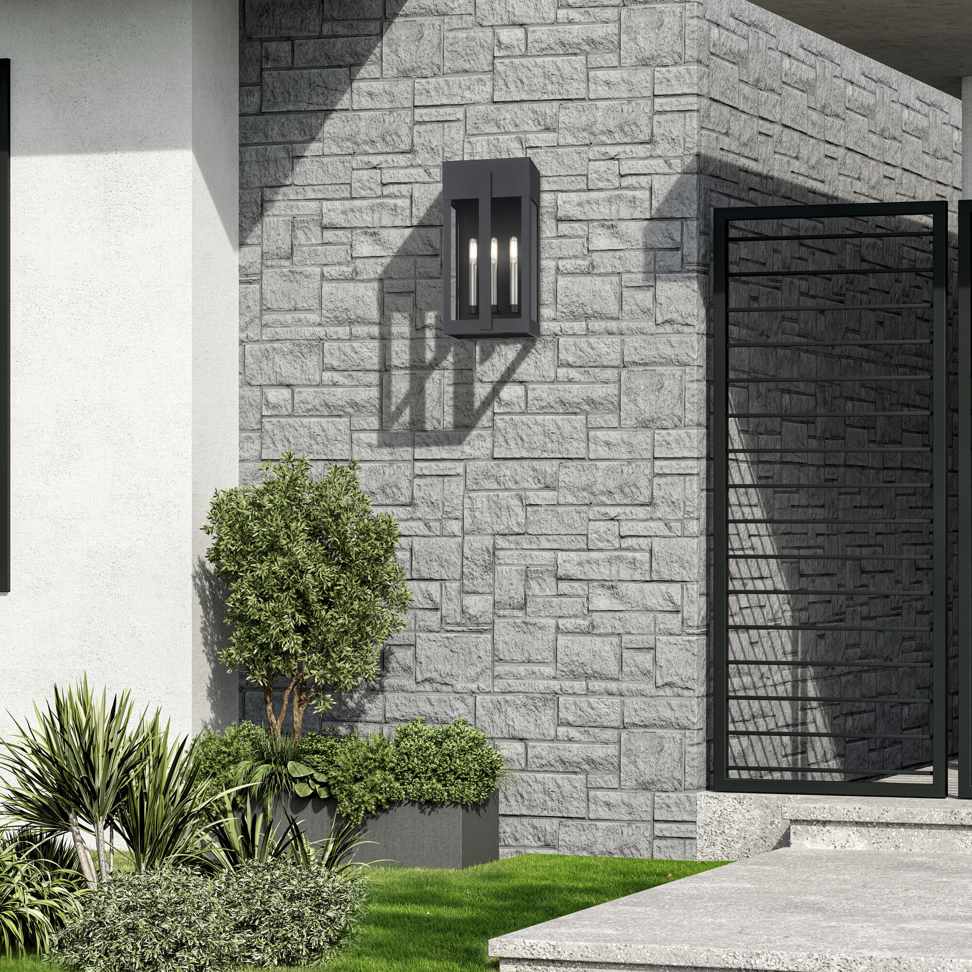 Berksford 3 Light 17 inch Black with Brushed Nickel Candles Outdoor Wall Lantern