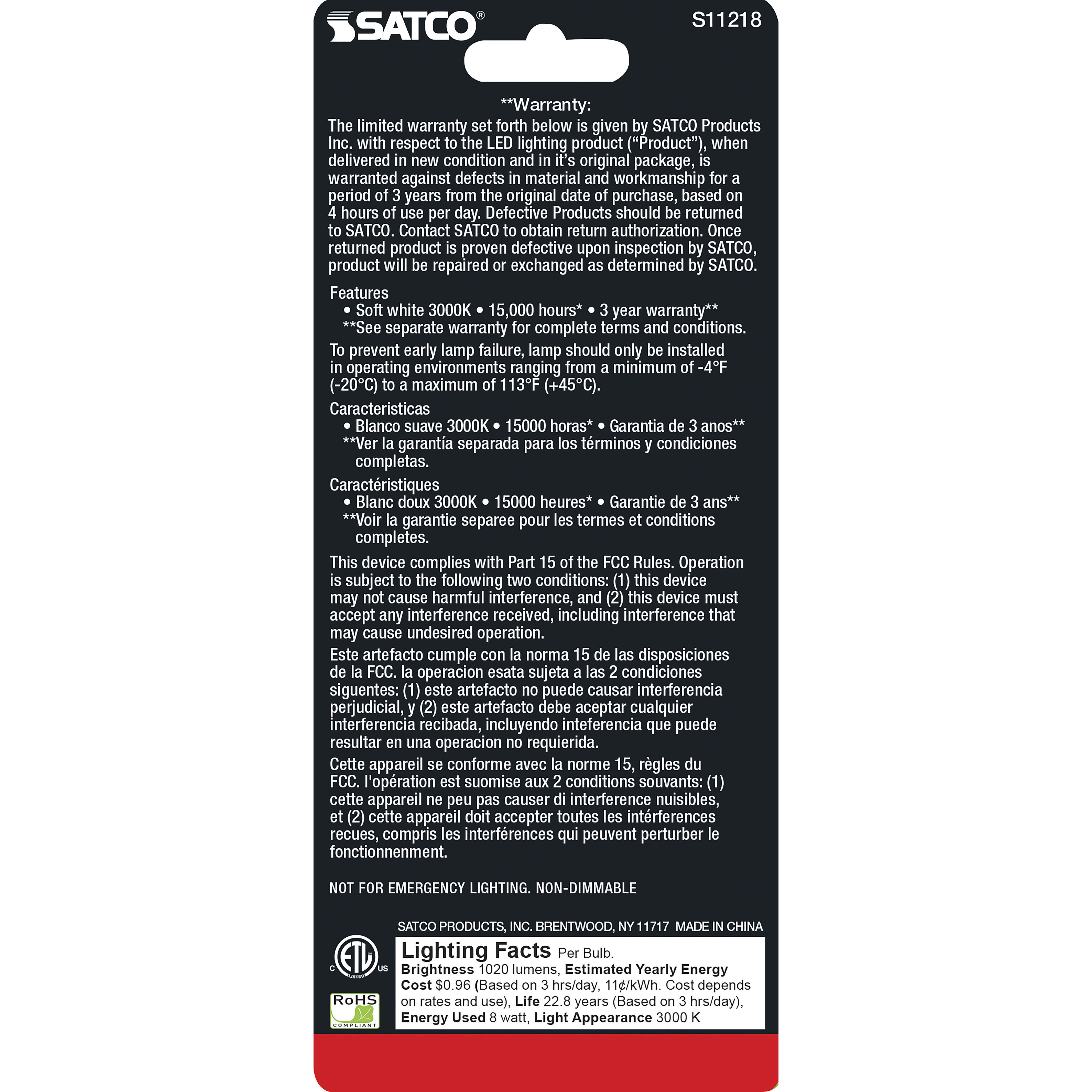 Lumos LED Medium 8.00 watt 120 3000K Light Bulb