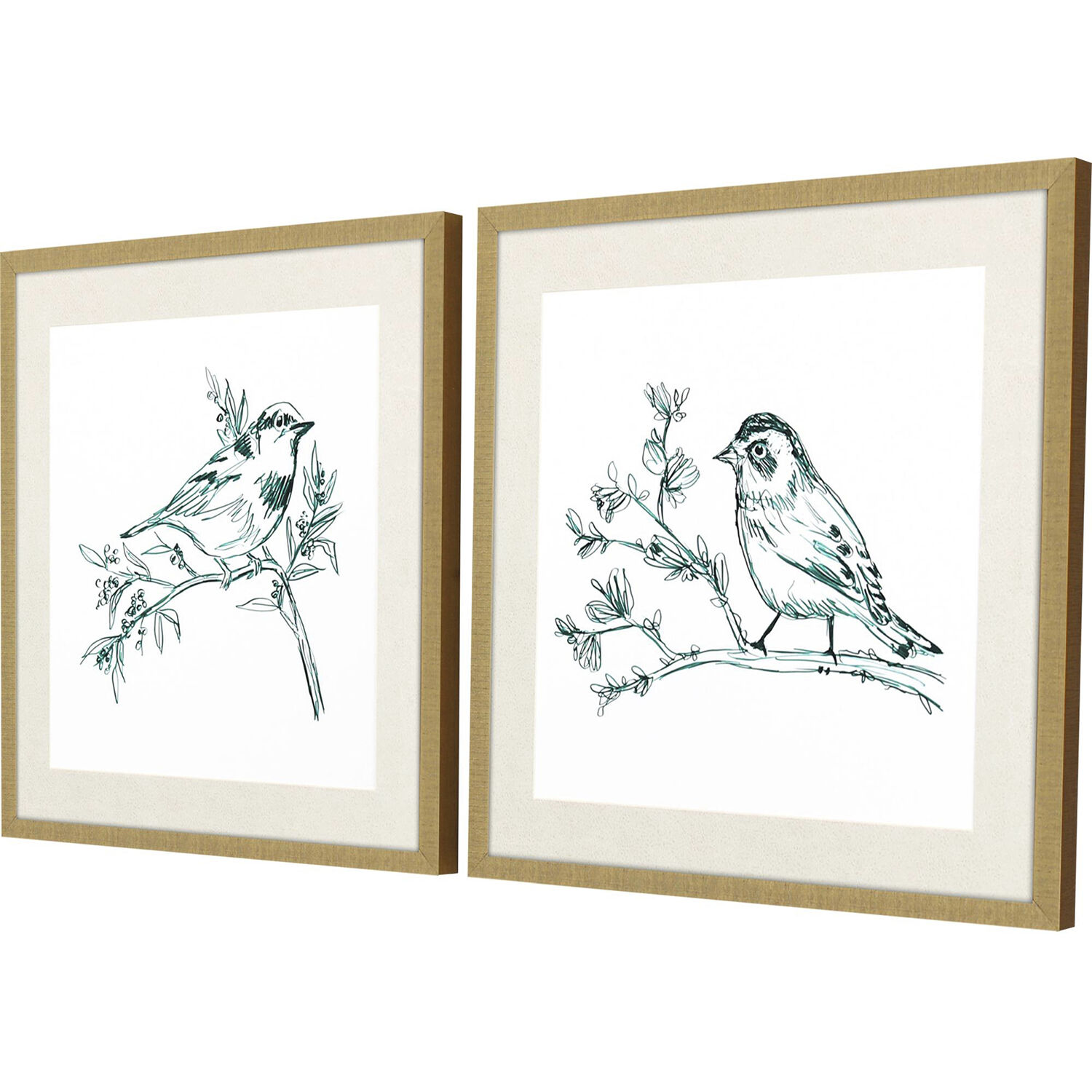 Emerald Songbirds Green and Neutral Framed Art