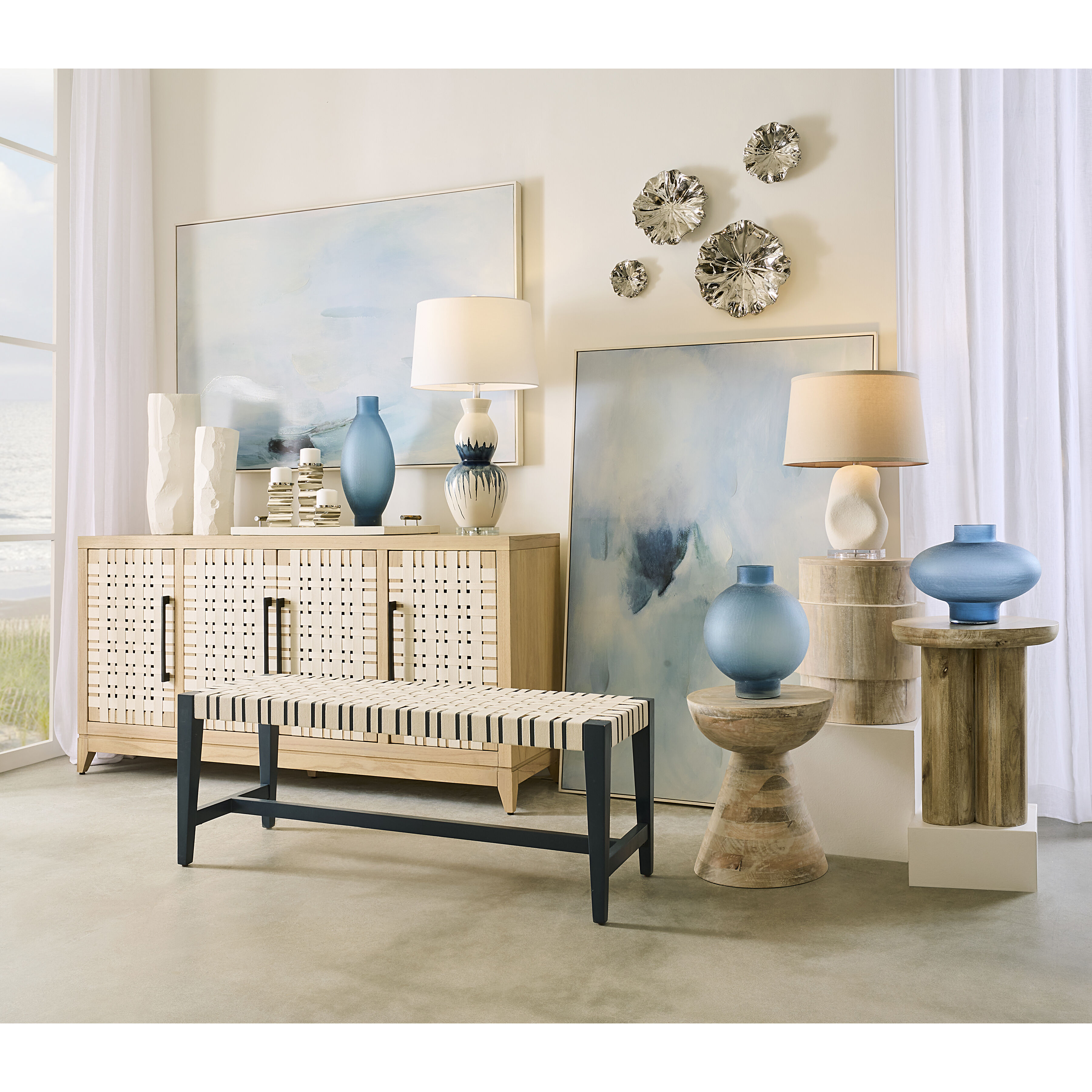 Sunset Harbor Sandy Cove with Beige and Black Credenza