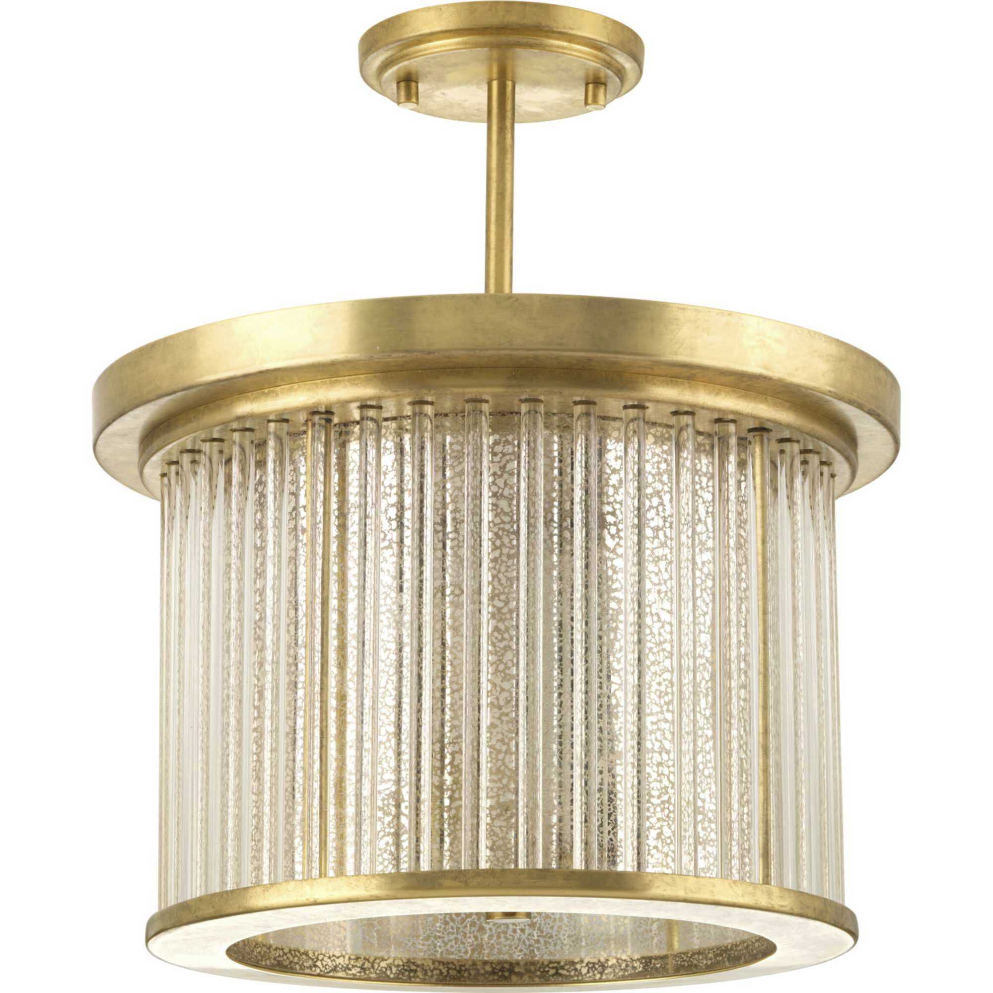 Point Dume™ Sequit Point 3 Light 14 inch Brushed Brass Semi-Flush Convertible Ceiling Light, Design Series