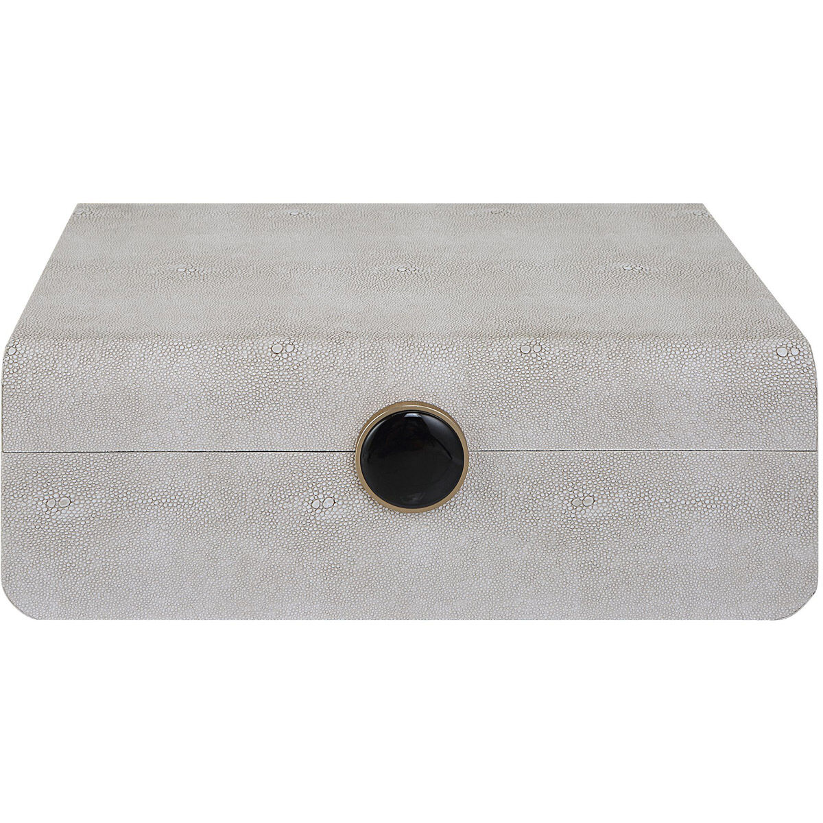 Lalique 12.88 inch White Shagreen with Antique Brass and Black Enamel Box