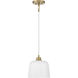 Vintage 1 Light 9 inch White and Natural Brass Pendant Ceiling Light in White with Natural Brass