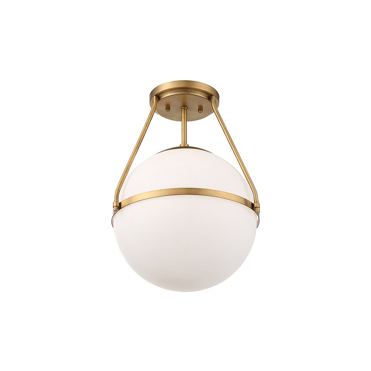 Mid-Century Modern 1 Light 13.25 inch Natural Brass Semi-Flush Ceiling Light