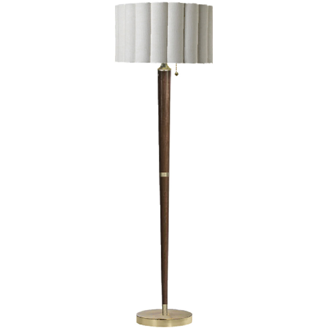 Scalloped 61 inch 14.00 watt Weathered Brass and Walnut Floor Lamp Portable Light