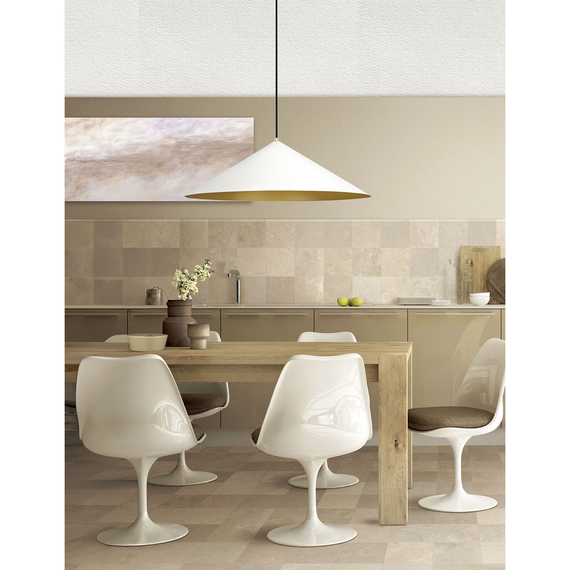 Conos Family 3 Light 24 inch Matte White with Champagne Gold Interior Pendant Ceiling Light