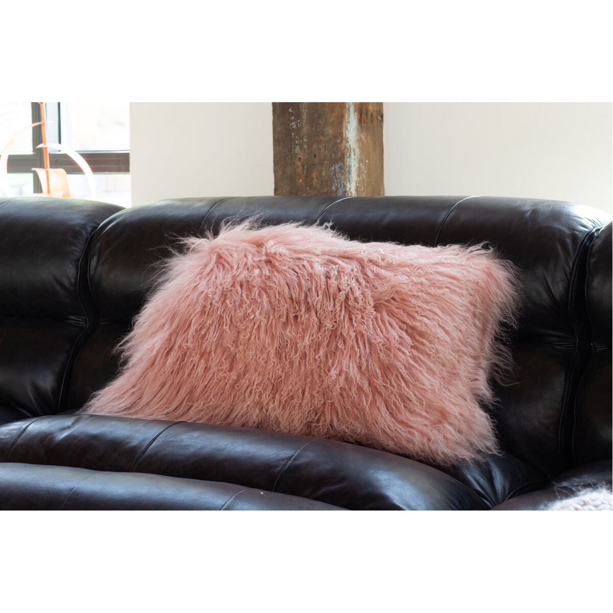 Lamb Fur 19 X 3 inch Pink Pillow