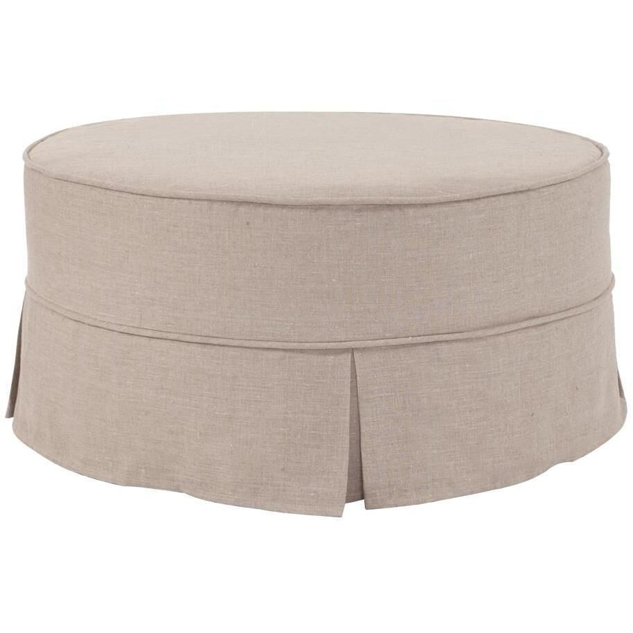 Universal 18 inch Linen Slub Natural Round Ottoman with Slipcover