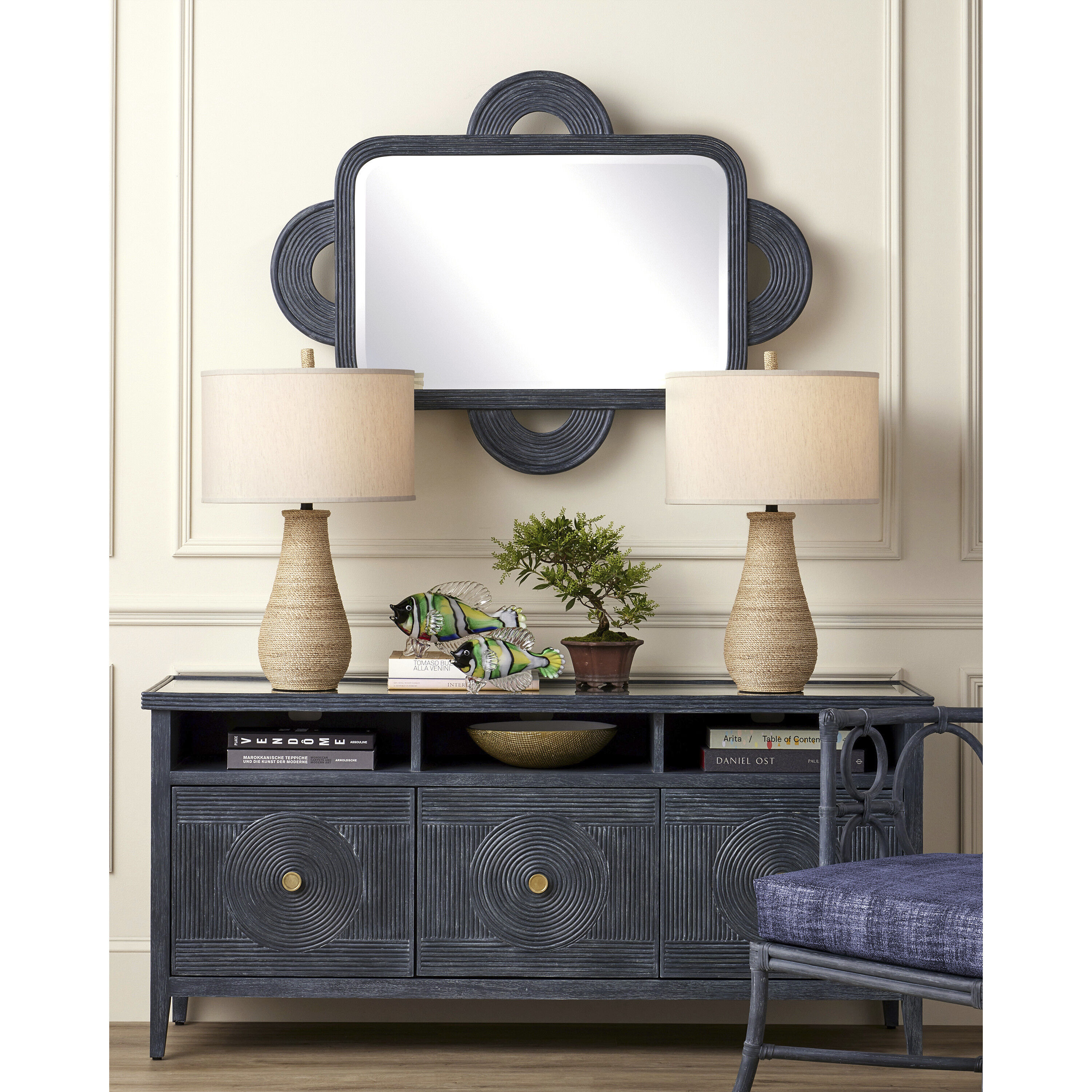 Santos 47.25 X 35.25 inch Vintage Navy and Mirror Mirror