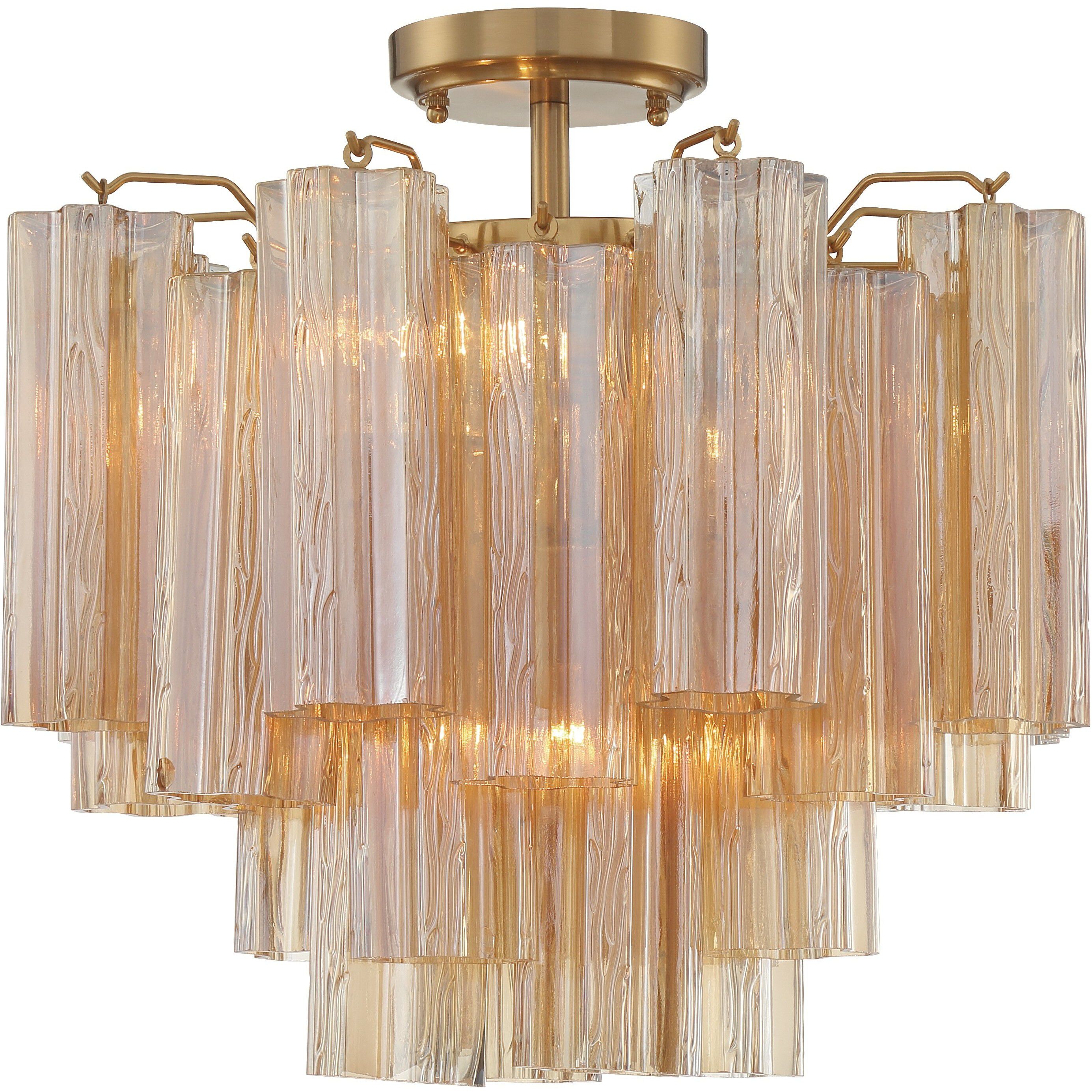 Addis 4 Light 17.75 inch Aged Brass Semi Flush Ceiling Light in Amber