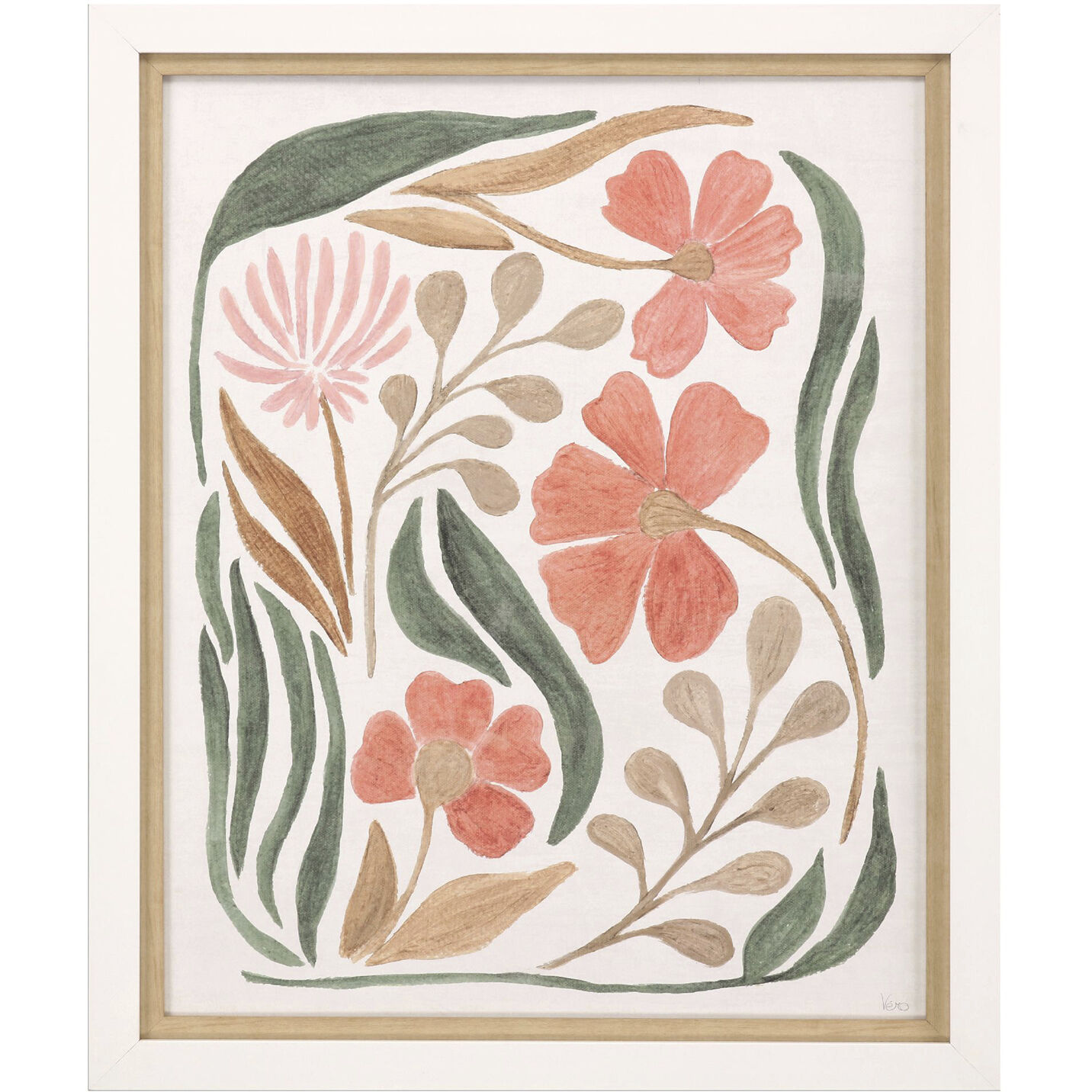 Floral Abstract Pink and Green and Brown Framed Art, Propac