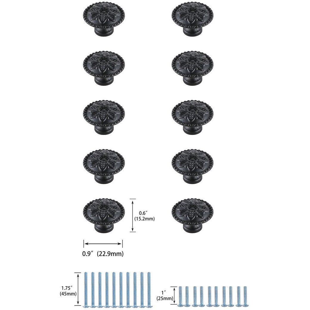 Corio Matte Black Hardware Cabinet Knob, Set of 10