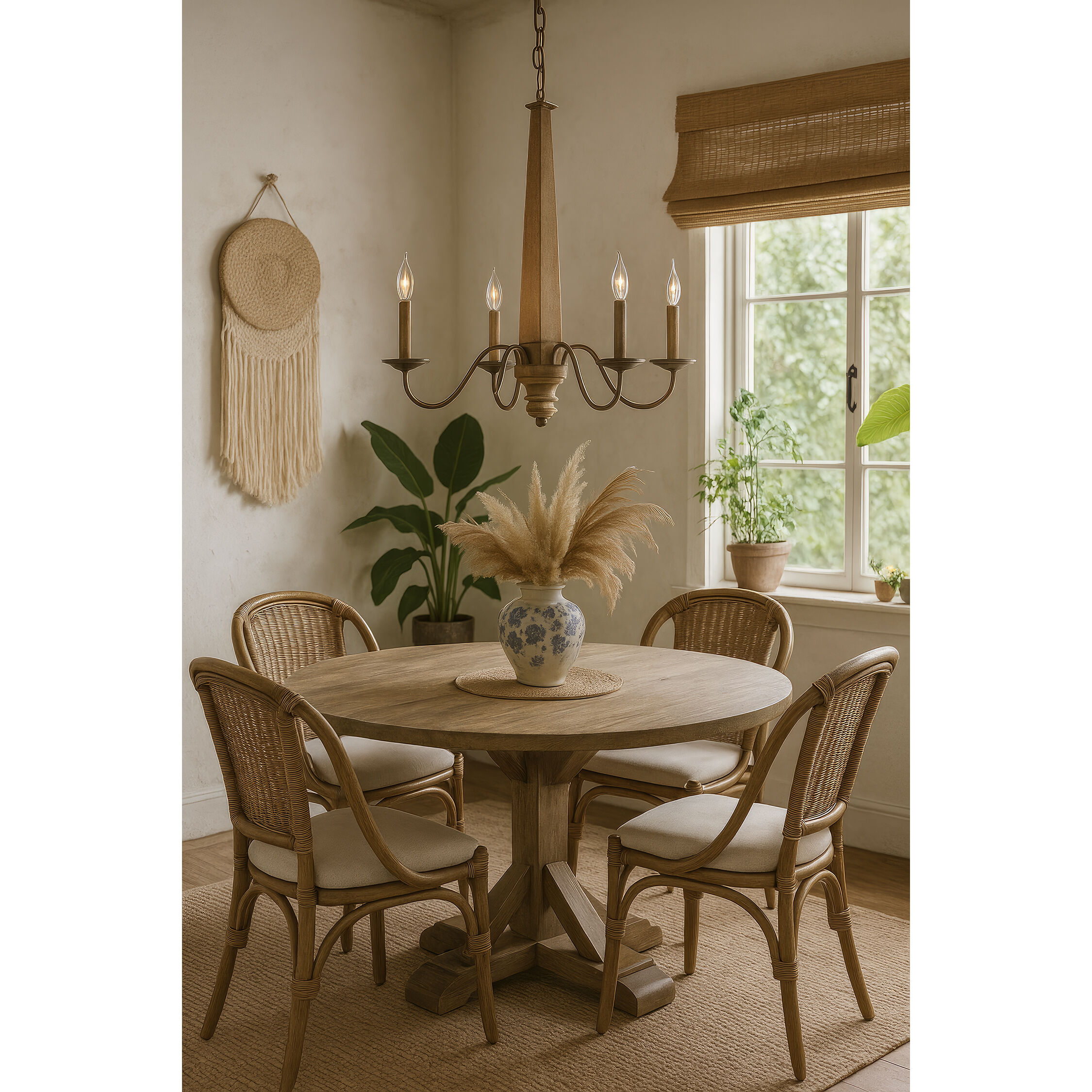 Dinner at 5 Light 28 inch Heritage Bronze and White Oak Chandelier Ceiling Light
