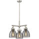 Newton Bell 3 Light 20.38 inch Satin Nickel Pendant Ceiling Light in Plated Smoke Glass