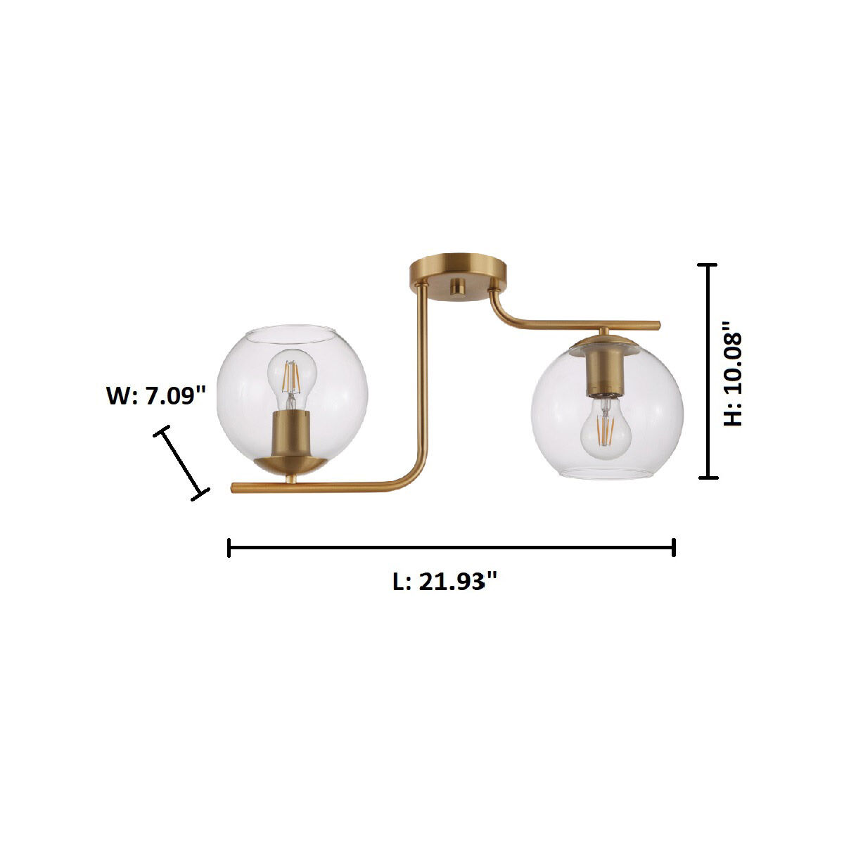 Marojales 2 Light 21.93 inch Brushed Gold Semi-Flush Mount Ceiling Light
