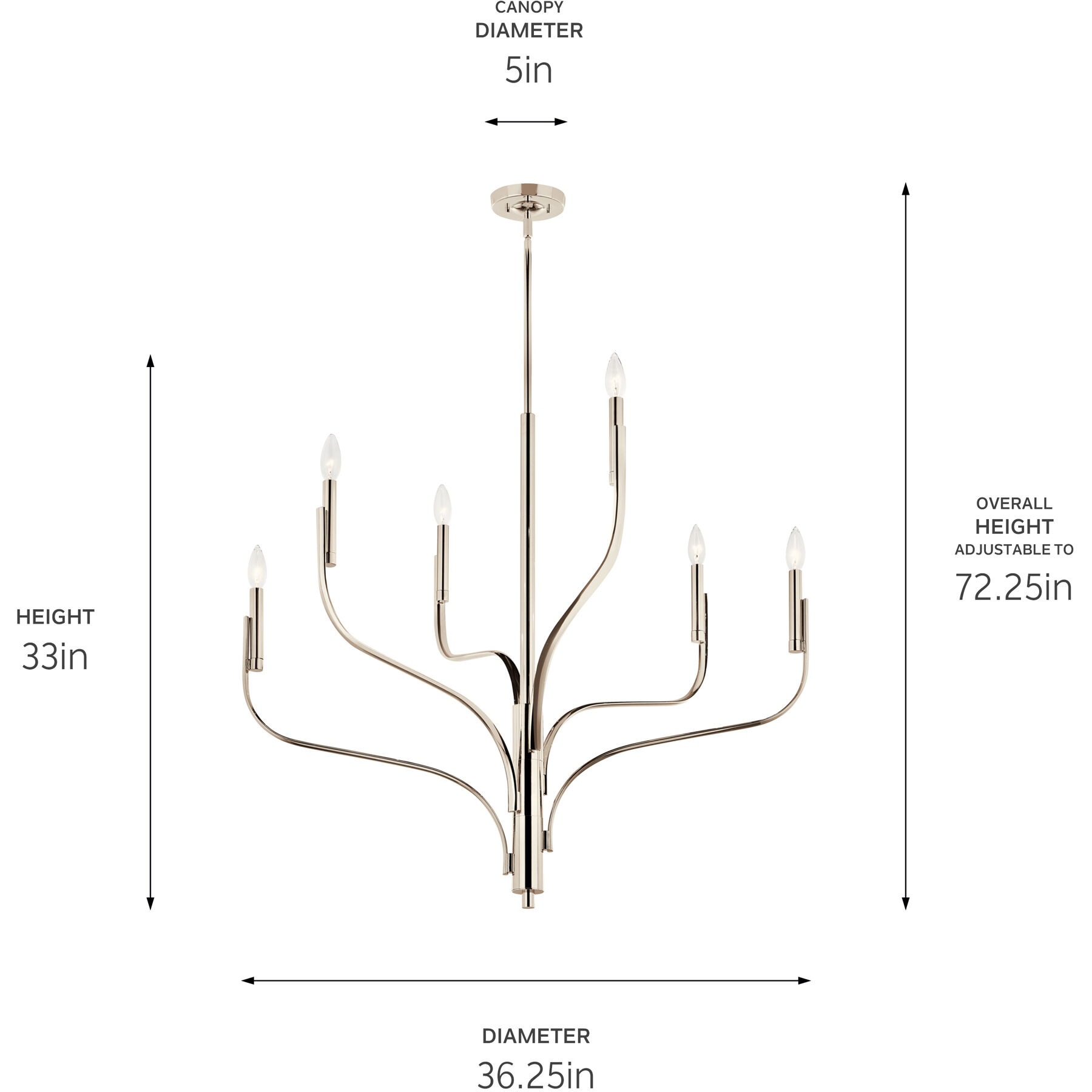 Livadia 6 Light Polished Nickel Chandelier Ceiling Light, 1 Tier Medium