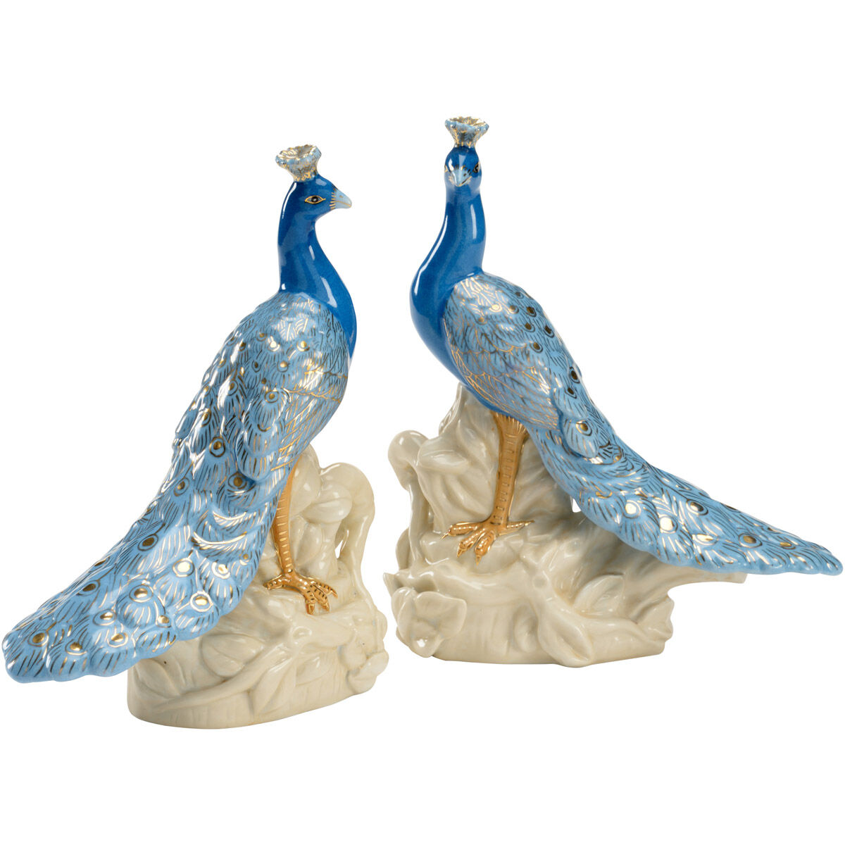 Chelsea House Blue/Cream/Metallic Gold Figurines, Pair