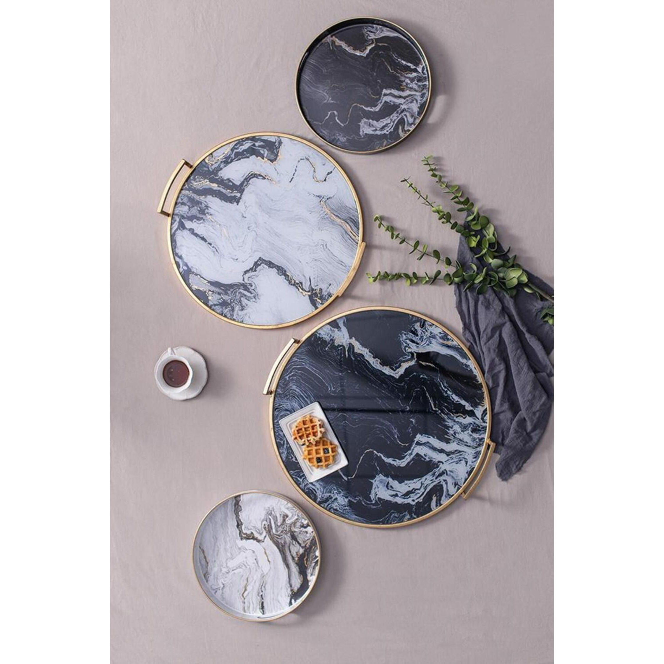 Anita Gold and Black Tray, Set of 2