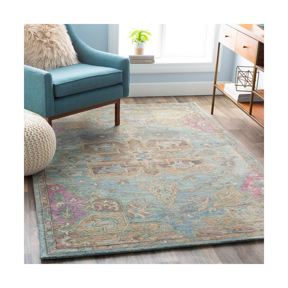 Classic Nouveau 36 X 24 inch Aqua/Taupe/Grass Green/Khaki/Dark Brown/Mauve Rugs, Rectangle