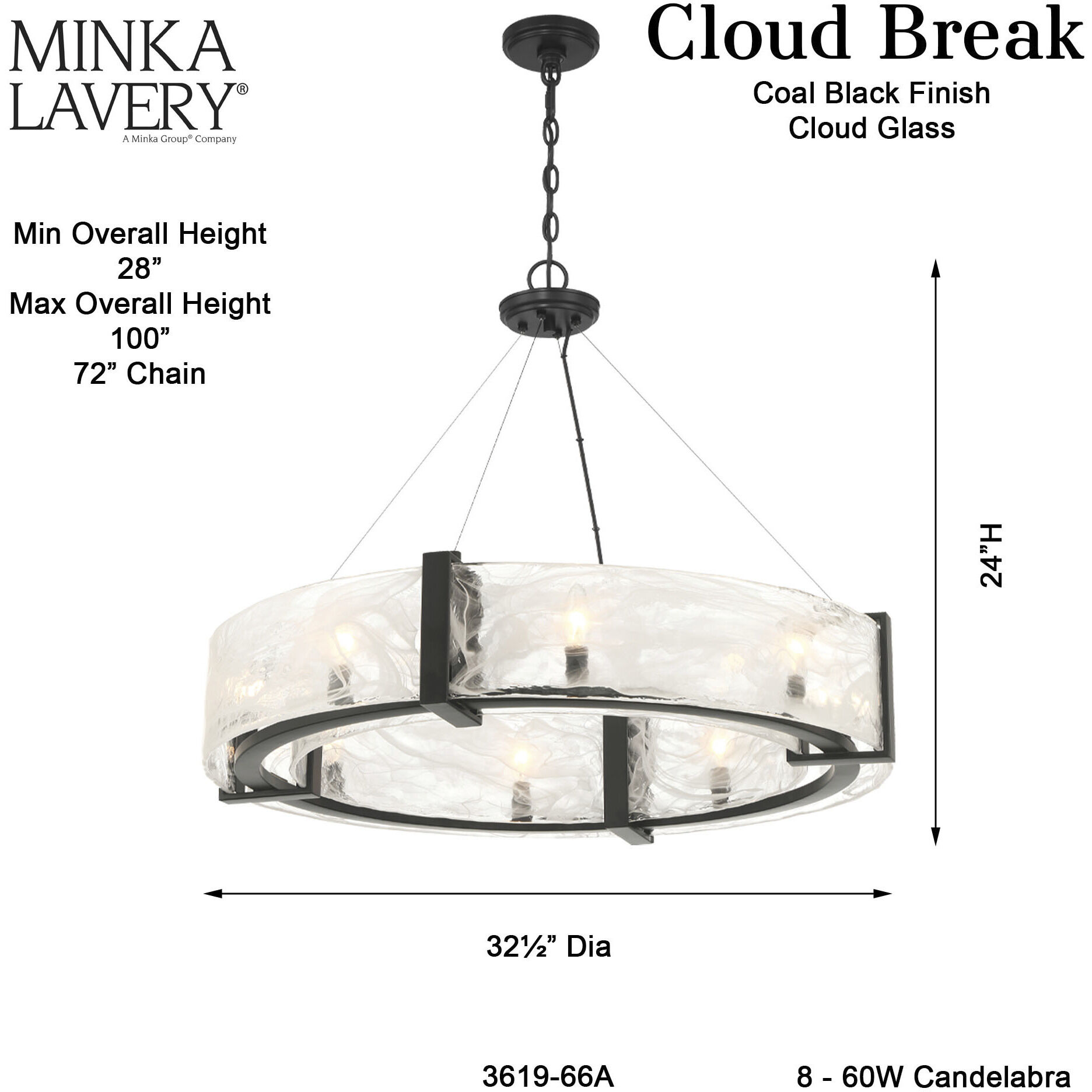 Cloud Break 8 Light 32.5 inch Coal Pendant Ceiling Light