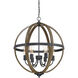 Farmhouse 6 Light 24 inch Wood with Black Pendant Ceiling Light